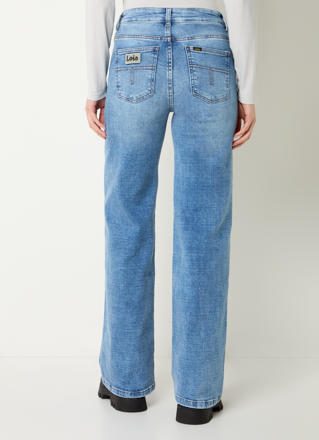 Lois Palazzo high waist flared fit jeans met medium wassing - achterkant 5 indigo