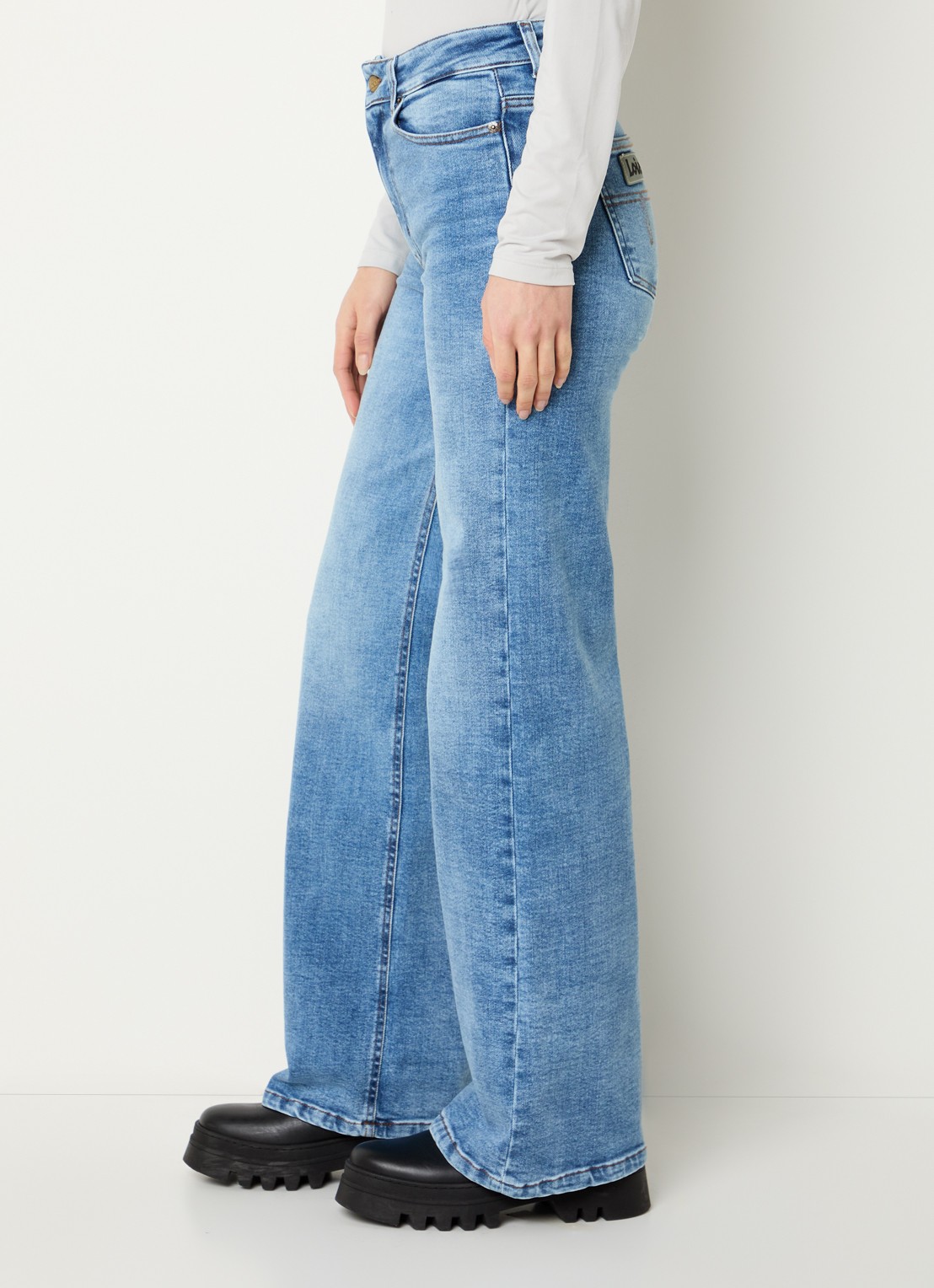 Lois Palazzo high waist flared fit jeans met medium wassing - detail 2 indigo