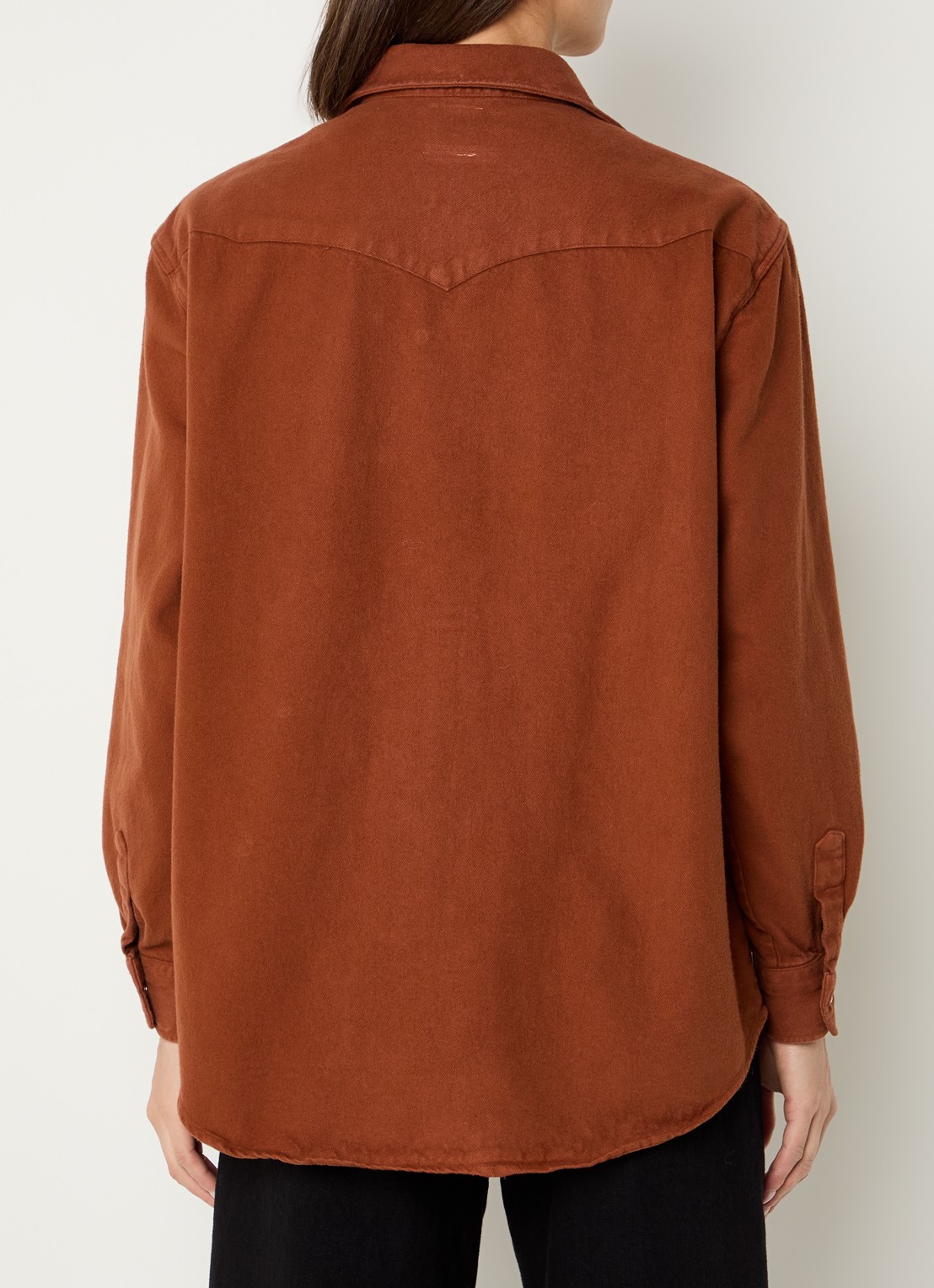 Lois Rafael overshirt van denim met borstzakken - achterkant oranjebruin