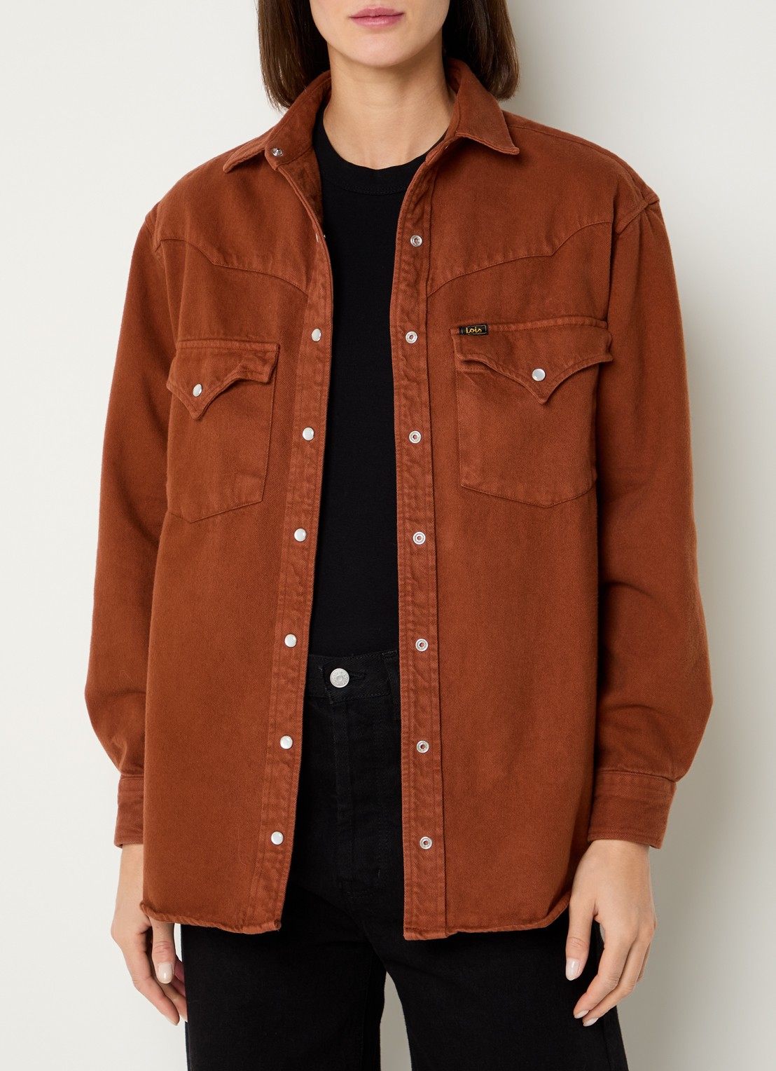 Lois Rafael overshirt van denim met borstzakken - detail 4 oranjebruin