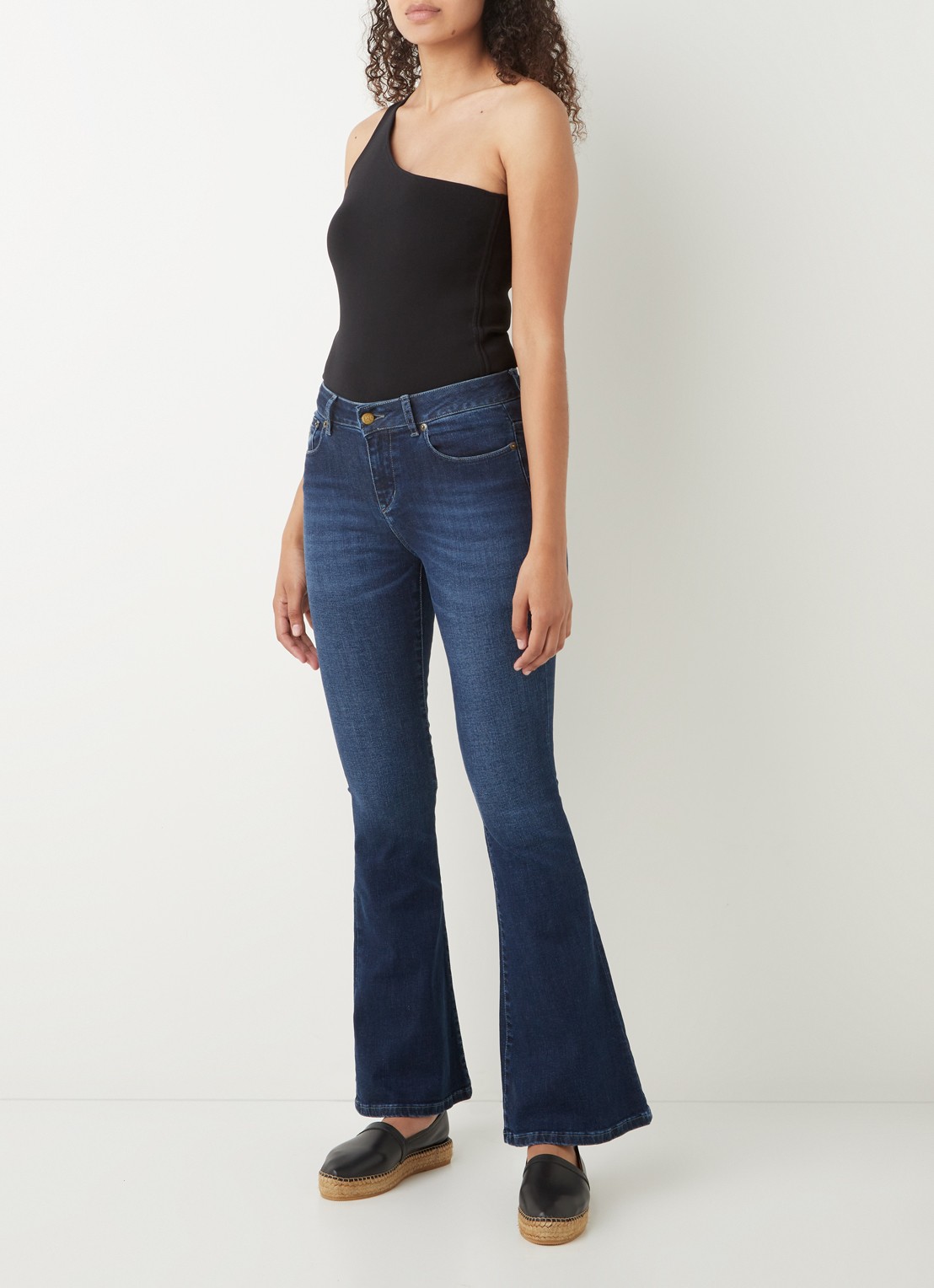 Lois Raval high waist flared fit jeans met donkere wassing - voorkant 5 indigo