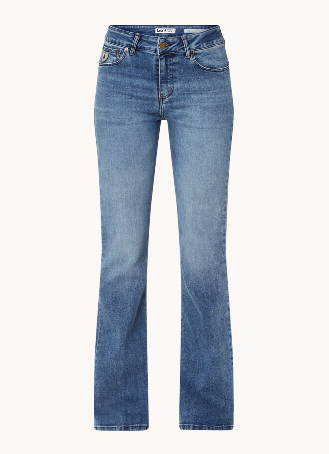 Lois Ravel mid waist flared jeans met medium wassing  - voorkant indigo