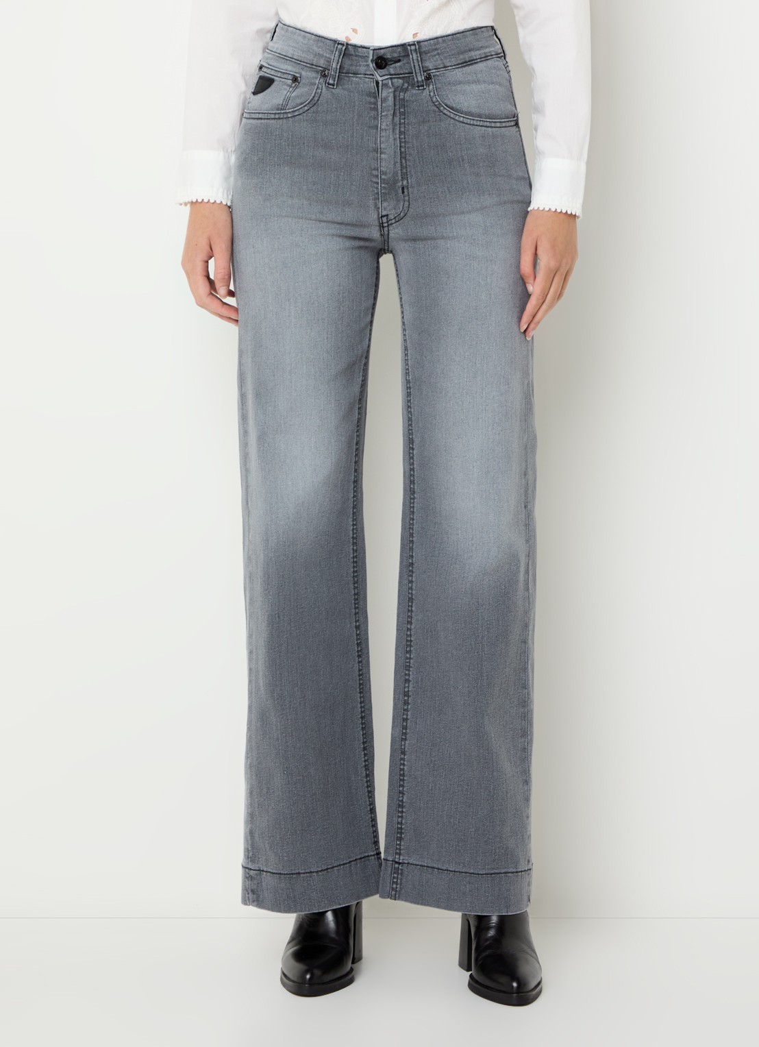 Lois Rosa high waist wide leg jeans met steekzakken - detail grijs