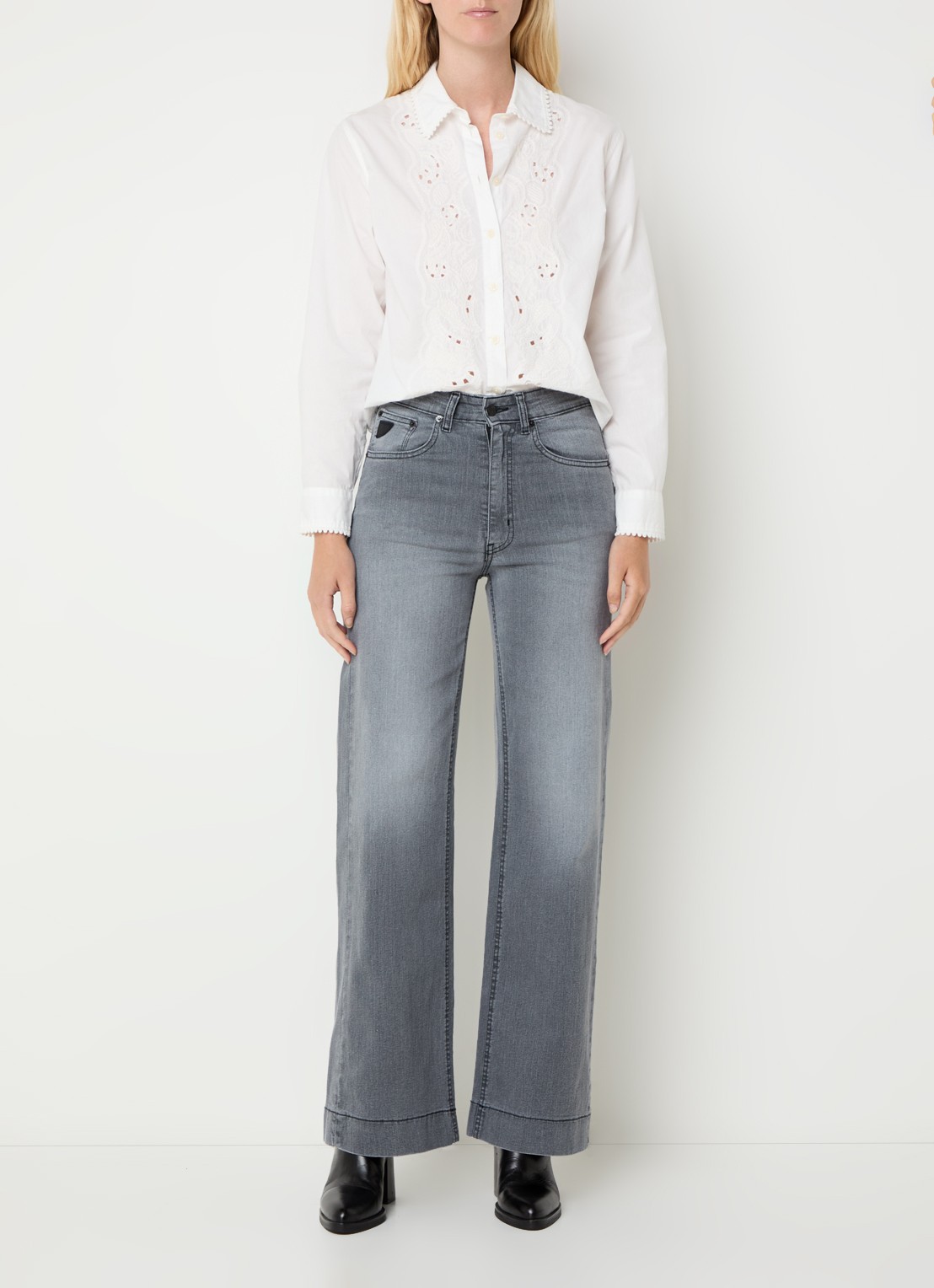 Lois Rosa high waist wide leg jeans met steekzakken - voorkant 5 grijs