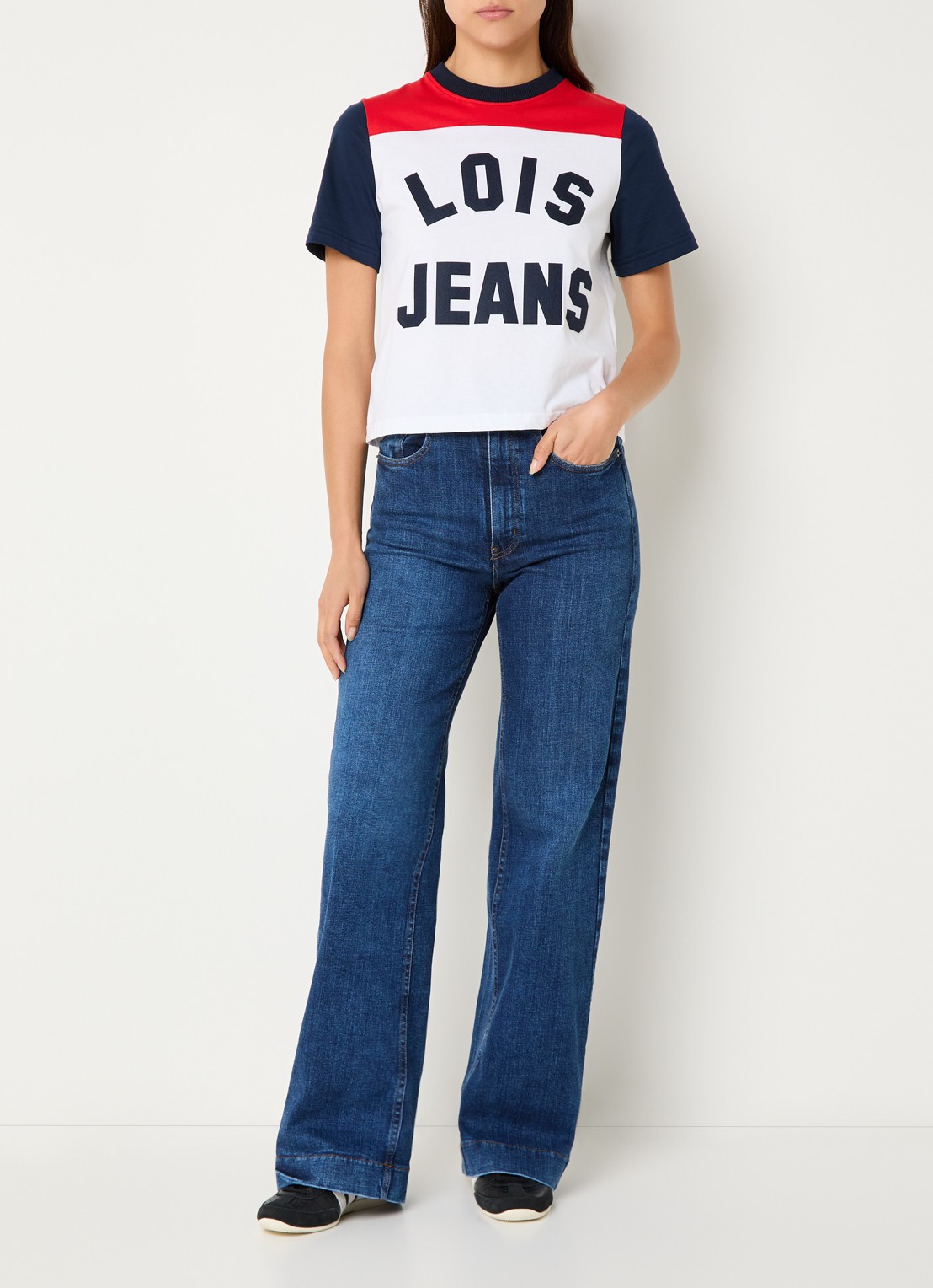 Lois Rosa high waist wide leg jeans met steekzakken - voorkant 2 indigo
