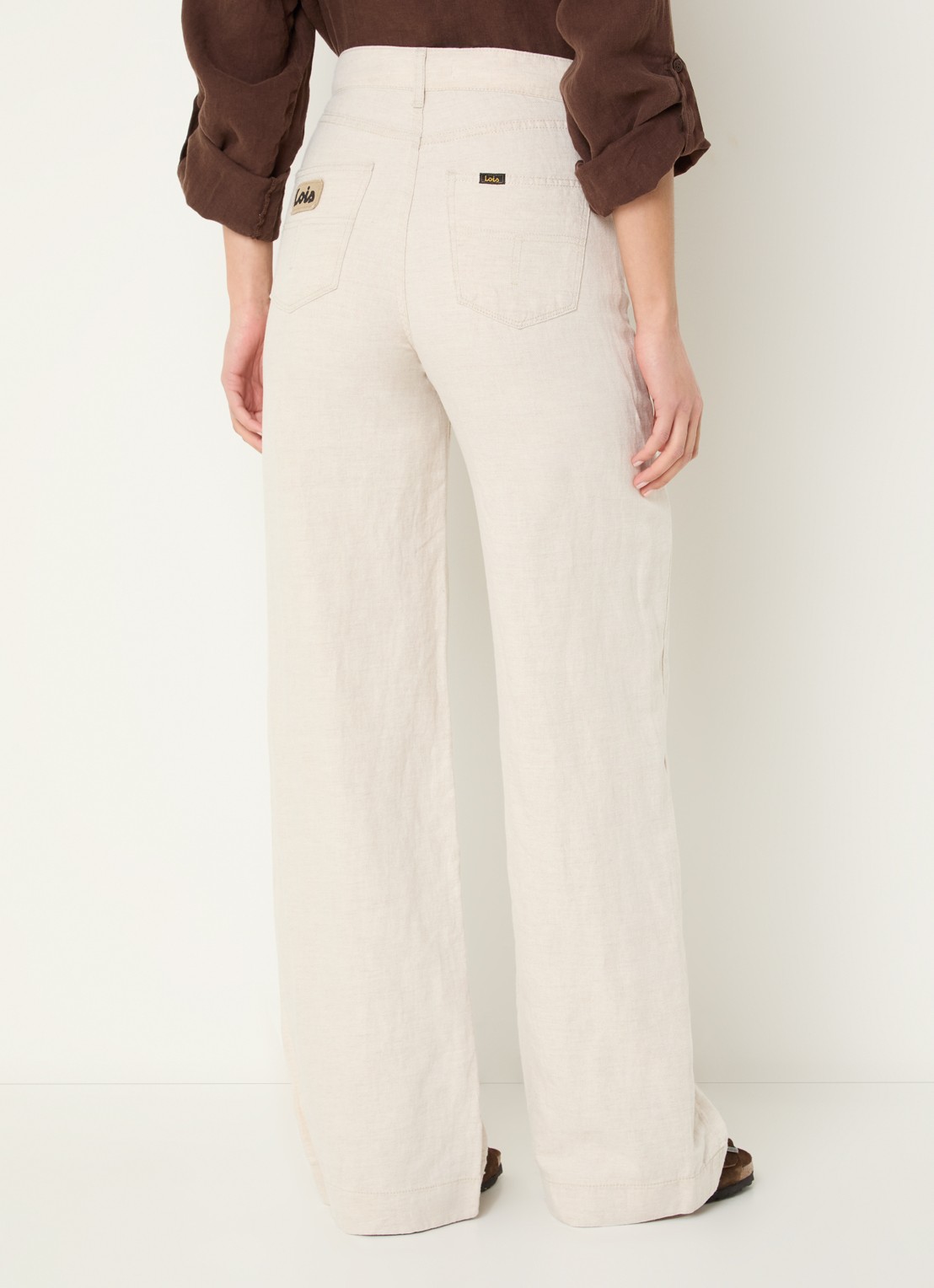 Lois Rosa-R high waist loose fit pantalon in linnenblend - achterkant beige