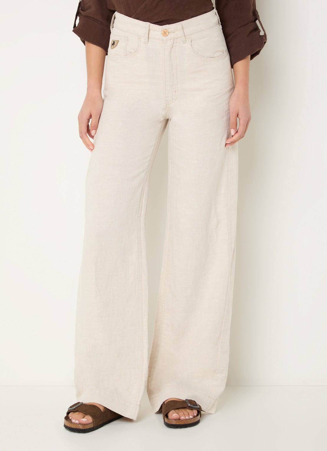 Lois Rosa-R high waist loose fit pantalon in linnenblend - detail 2 beige