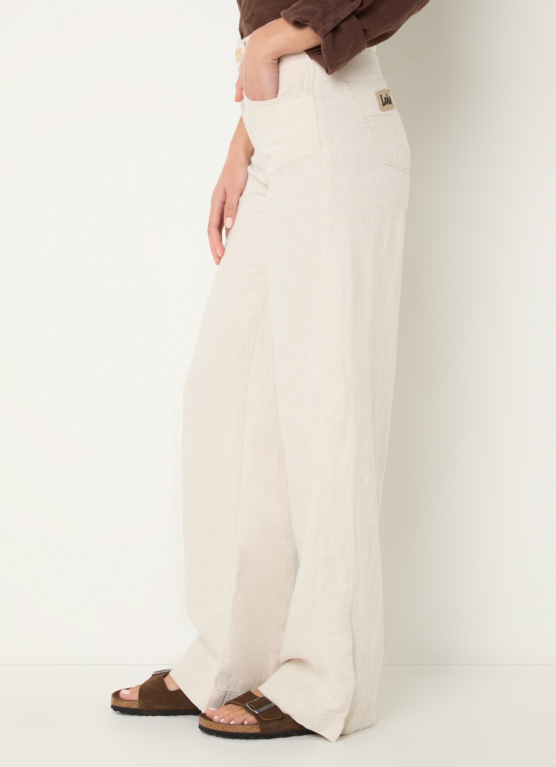 Lois Rosa-R high waist loose fit pantalon in linnenblend - detail 3 beige