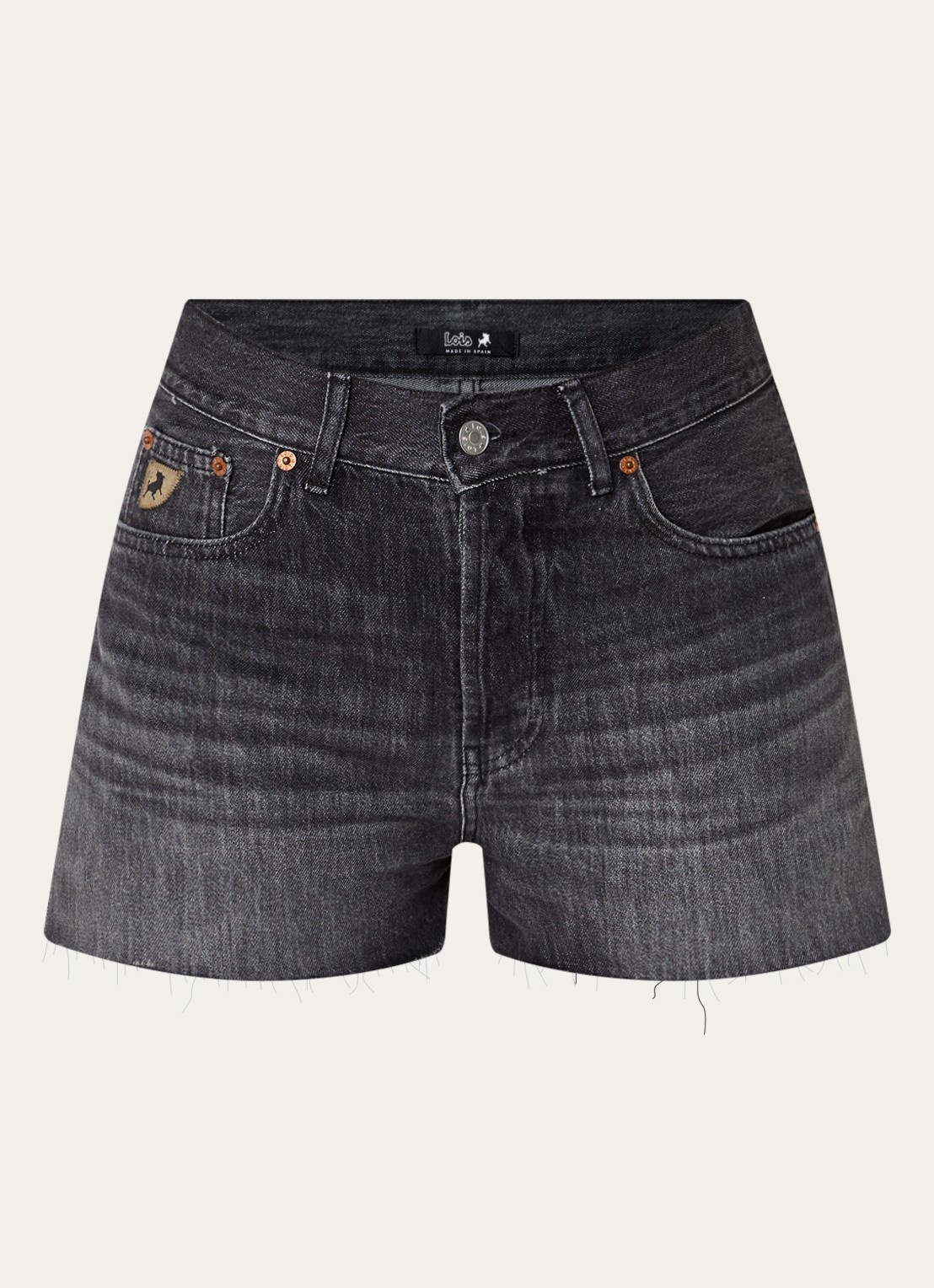 Lois Sandra high waist straight leg korte broek van denim - voorkant 3 zwart