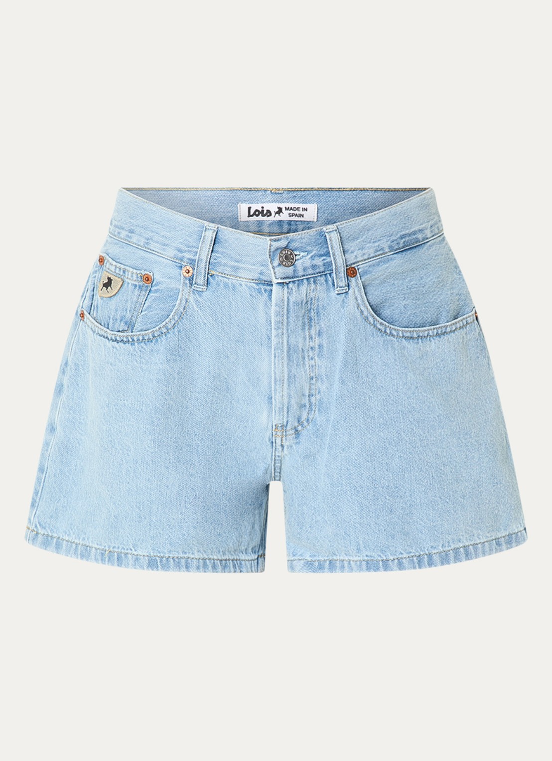 Lois Sandra mid waist straight fit korte broek van denim - voorkant indigo