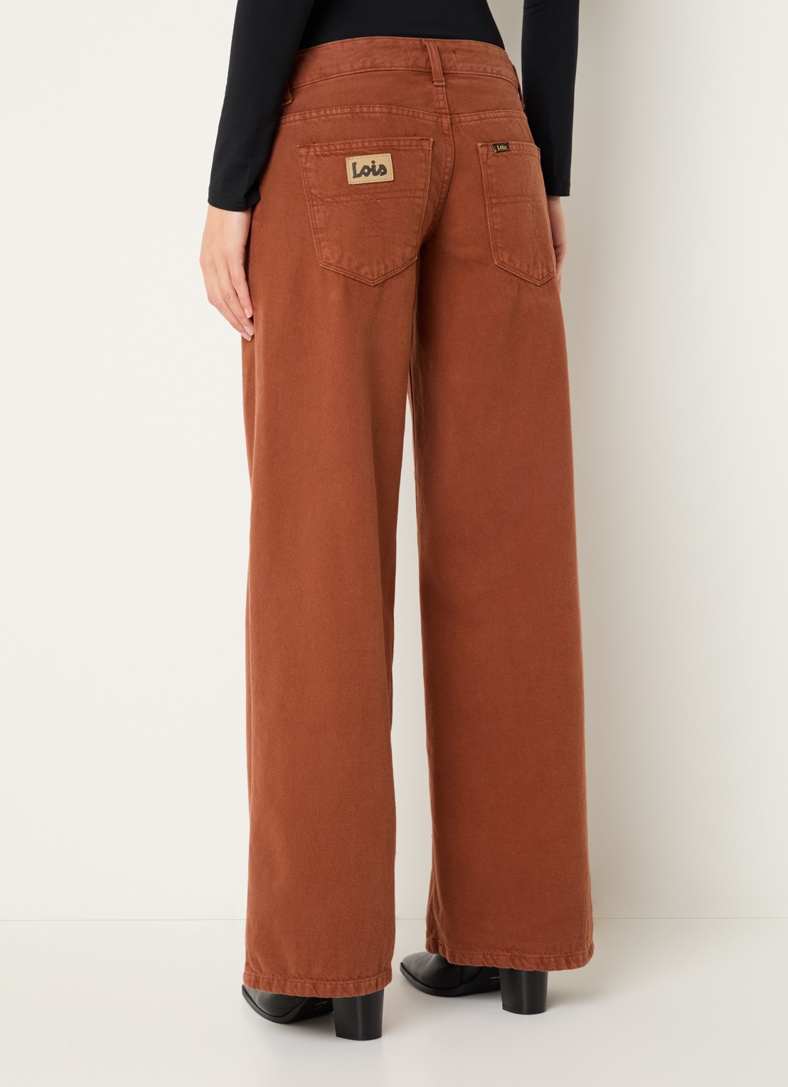 Lois Skale mid waist wide leg jeans met gekleurde wassing - achterkant oranjebruin