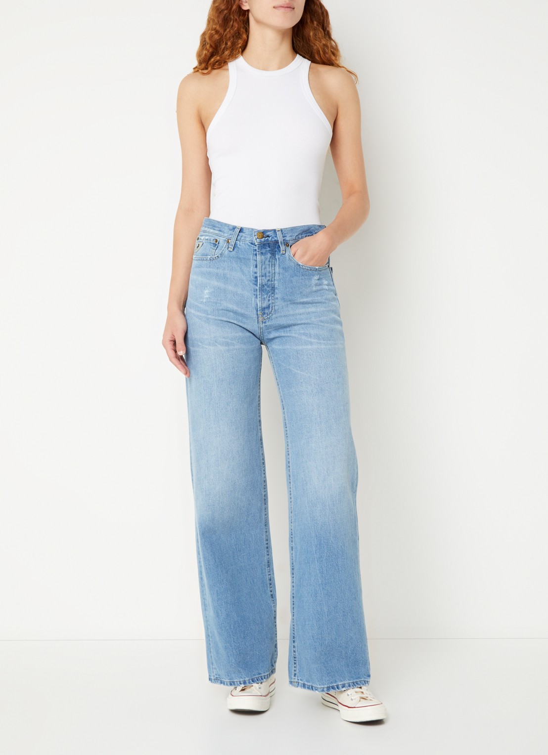 Lois Skater high waist loose fit jeans met lichte wassing - voorkant 5 indigo