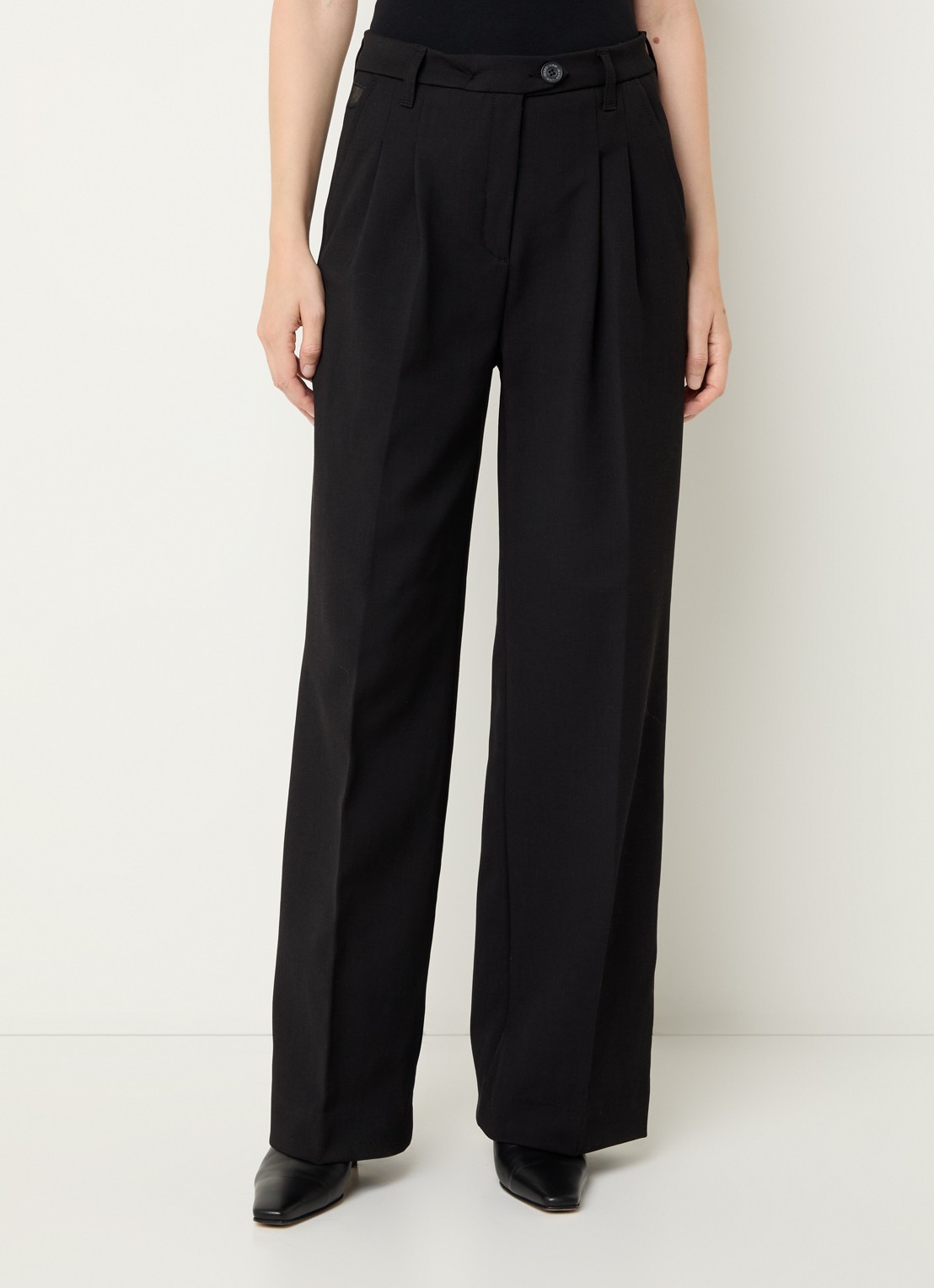 Lois Wanda high waist wide fit pantalon met steekzakken - detail 4 zwart