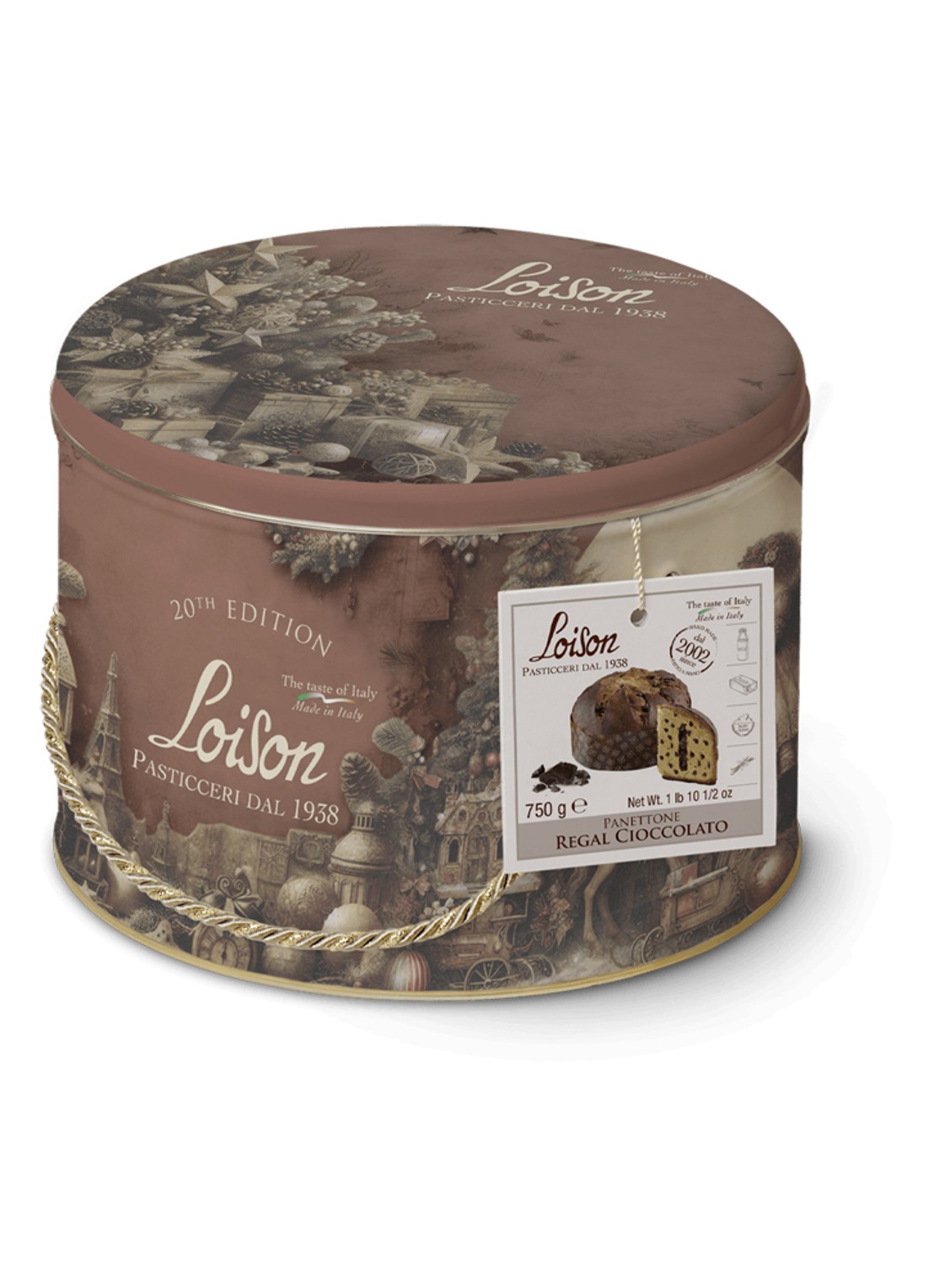 Loison Regal Chocolate panettone in bewaarblik 750 gram - voorkant undefined