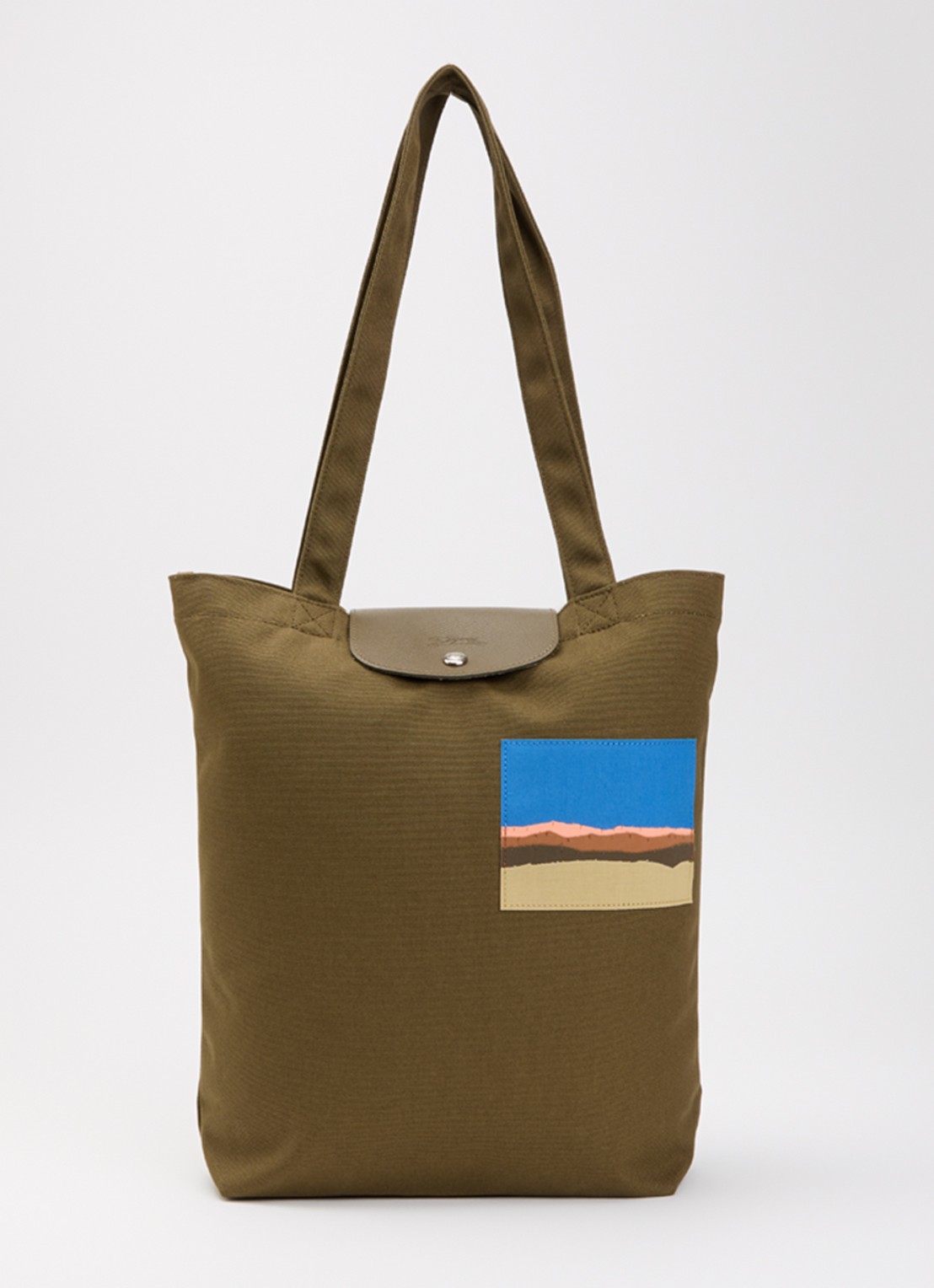 Longchamp Caroline Hélain x Longchamp schoudertas M met leren details - voorkant olijfgroen