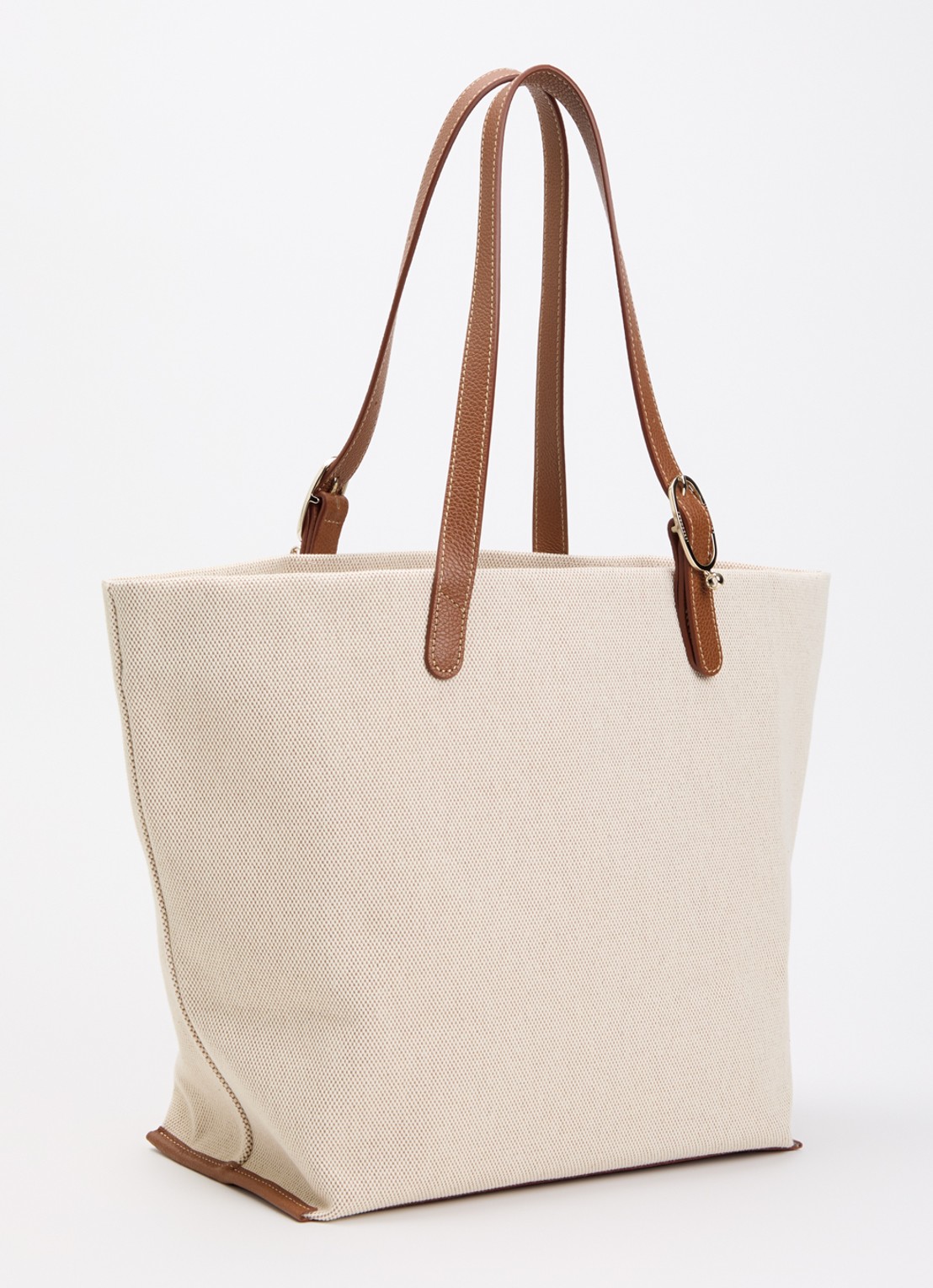 Longchamp Complice shopper XL van canvas met leren details - achterkant 4 cognac