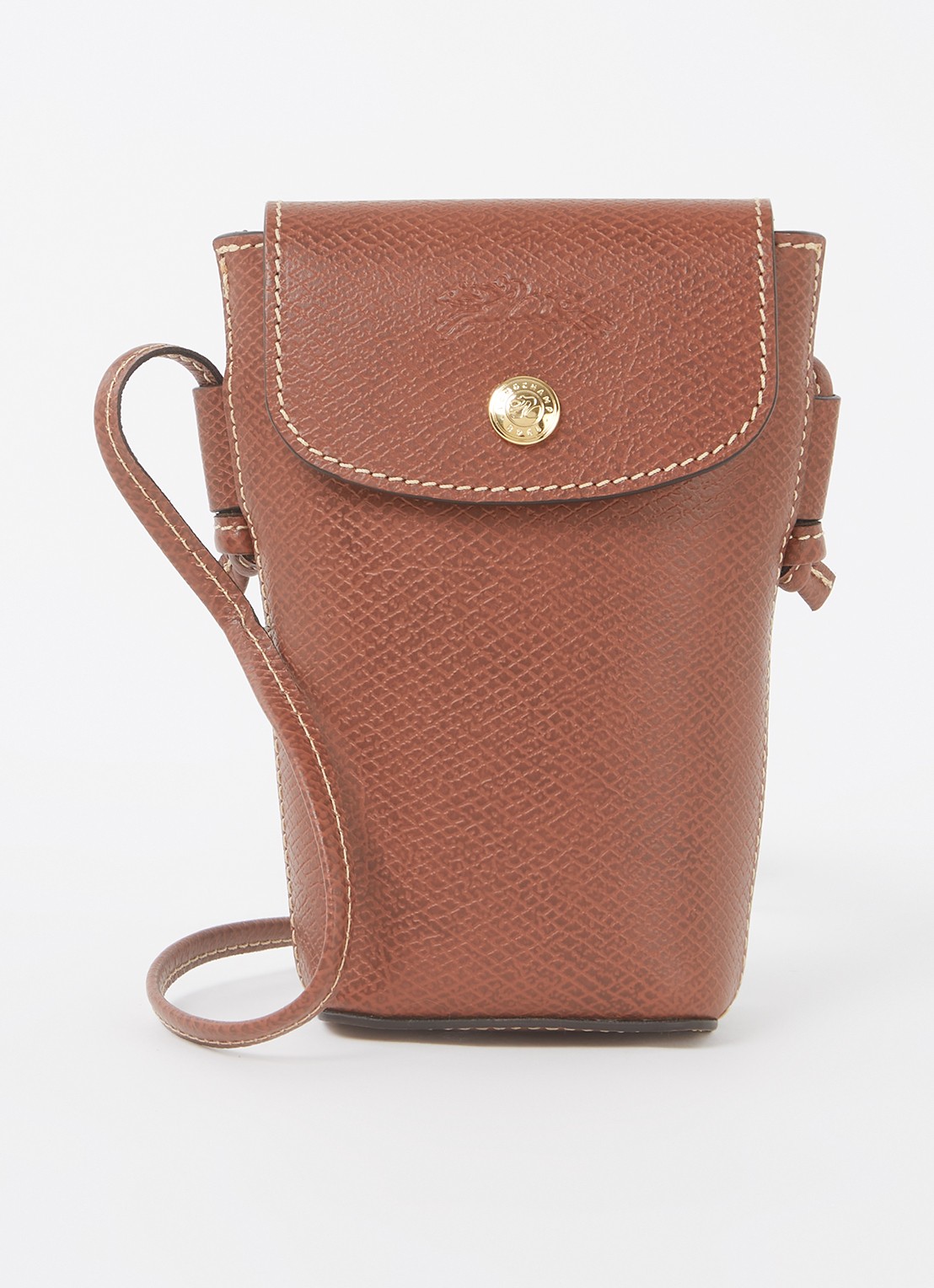 Longchamp Épure crossbody telefoonhoes van leer - voorkant 3 cognac