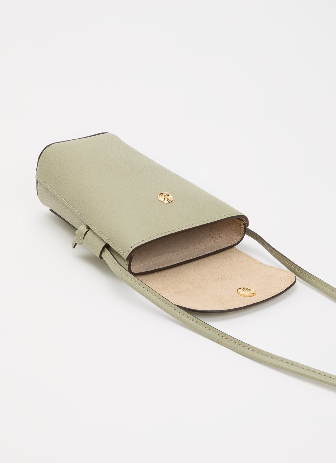 Longchamp Épure crossbody telefoonhoes van leer - detail lichtgroen