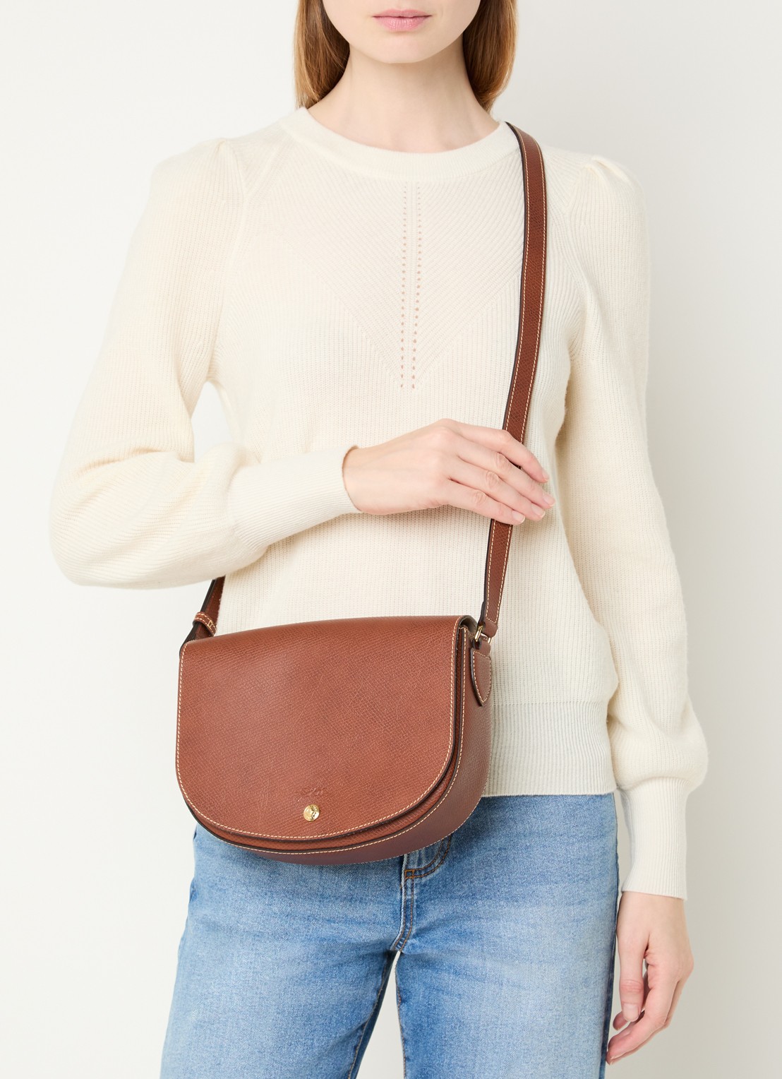 Longchamp Épure crossbodytas M van leer met verstelbare schouderriem  - voorkant 5 roestbruin