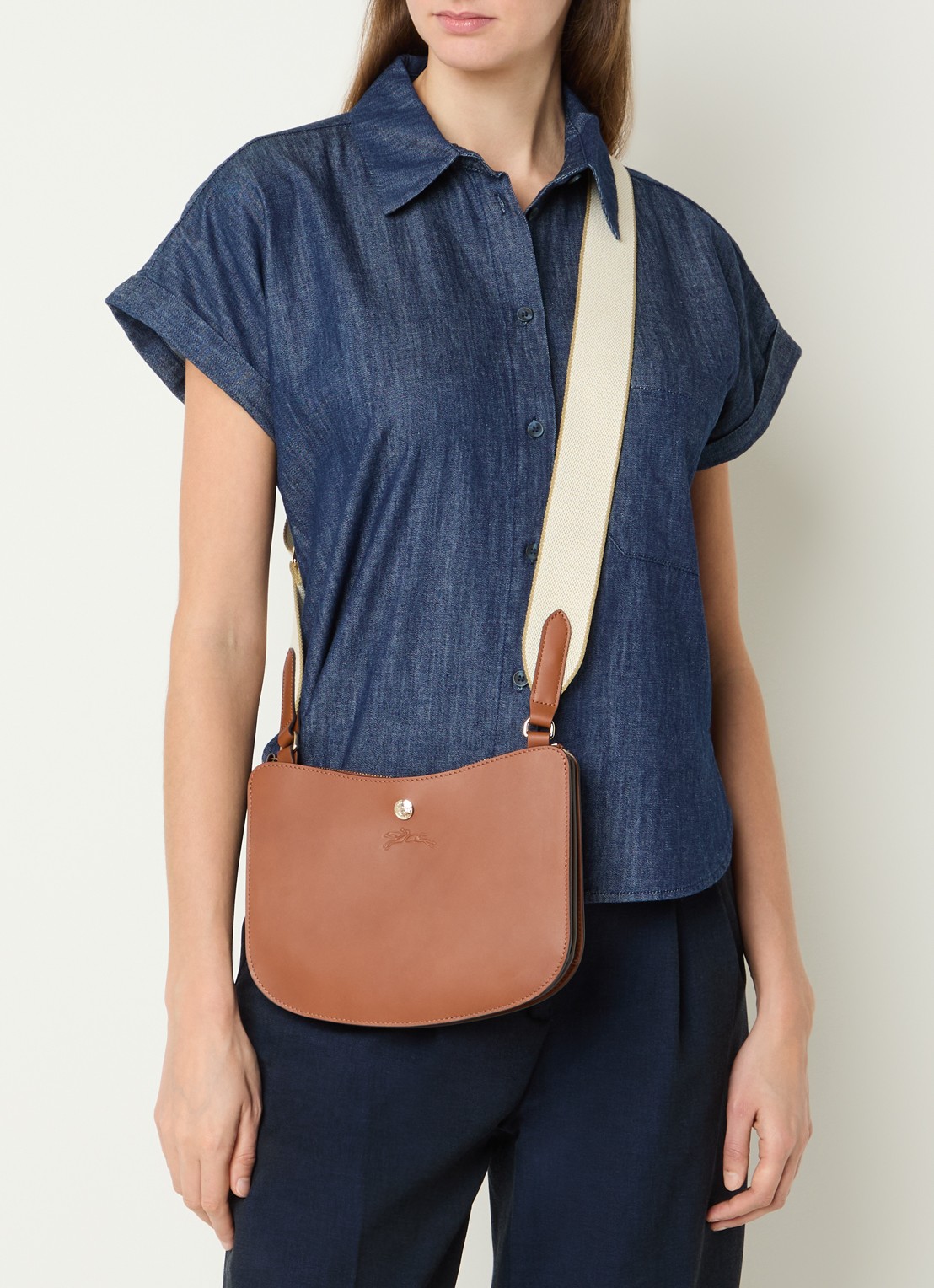 Longchamp Épure crossbodytas van kalfsleer met verstelbare schouderriem  - voorkant 2 cognac