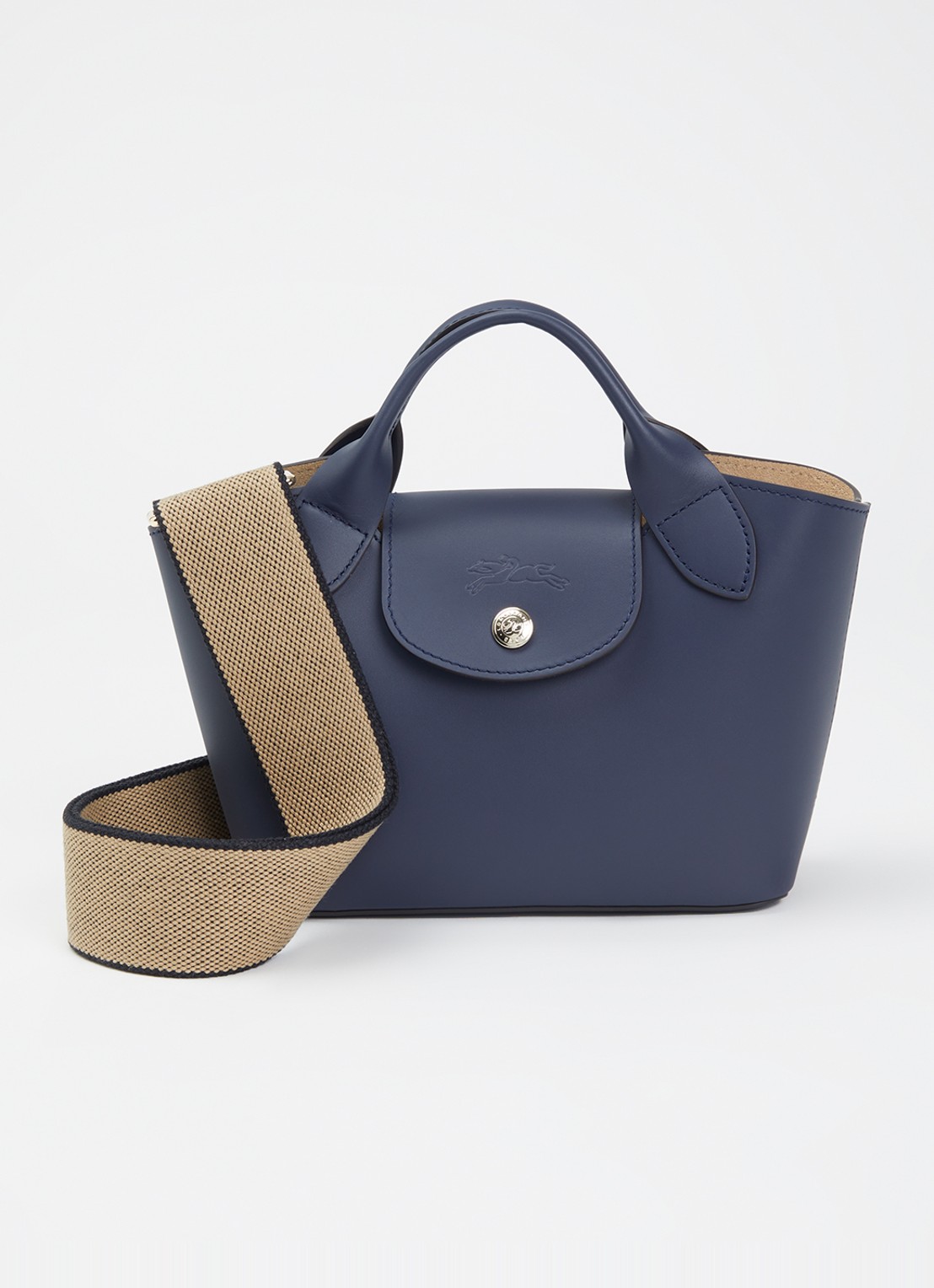 Longchamp Épure crossbodytas XS van kalfsleer met afneembare schouderriem - voorkant donkerblauw