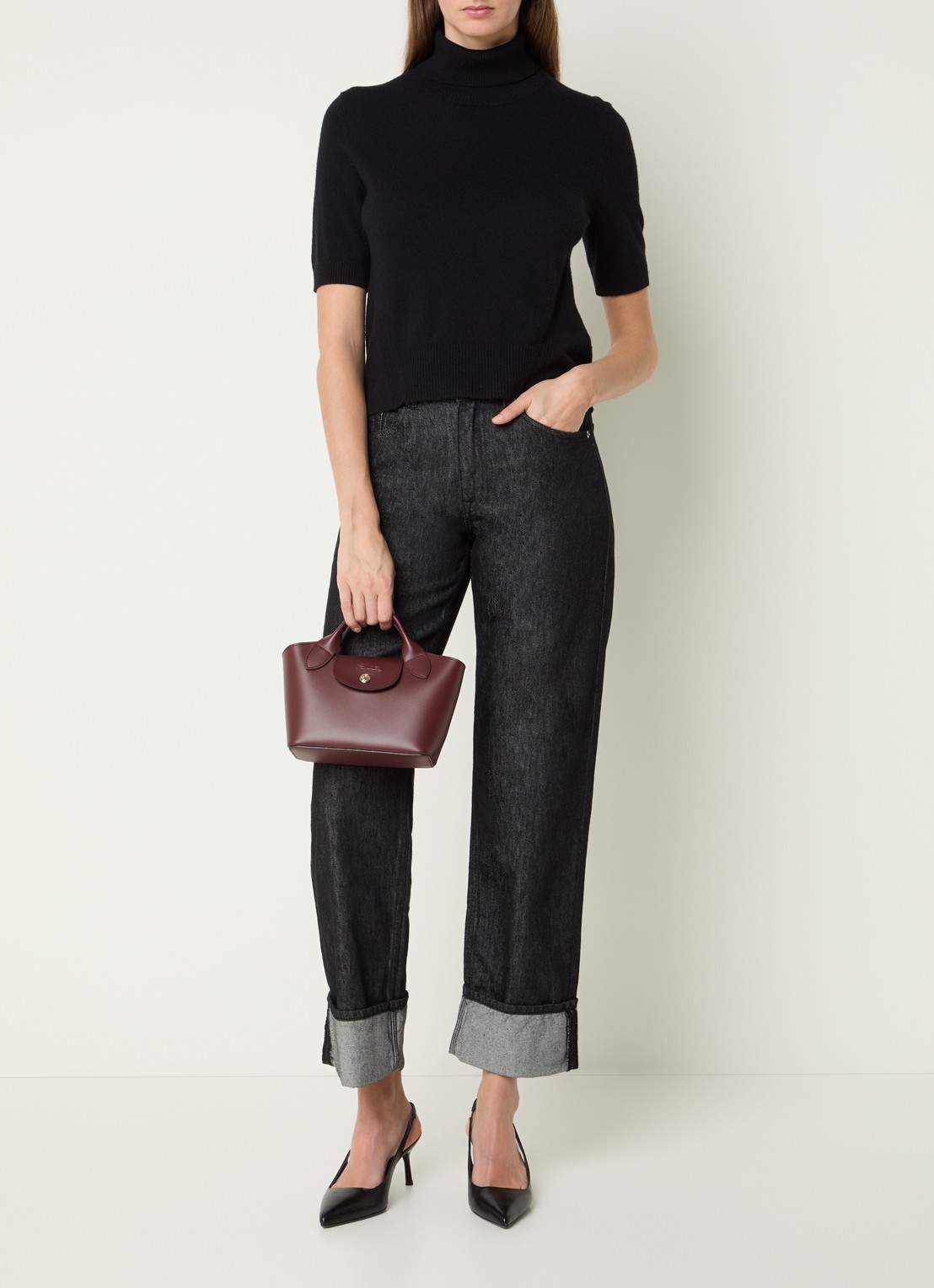 Longchamp Épure crossbodytas XS van kalfsleer met afneembare schouderriem - voorkant 6 bordeauxrood