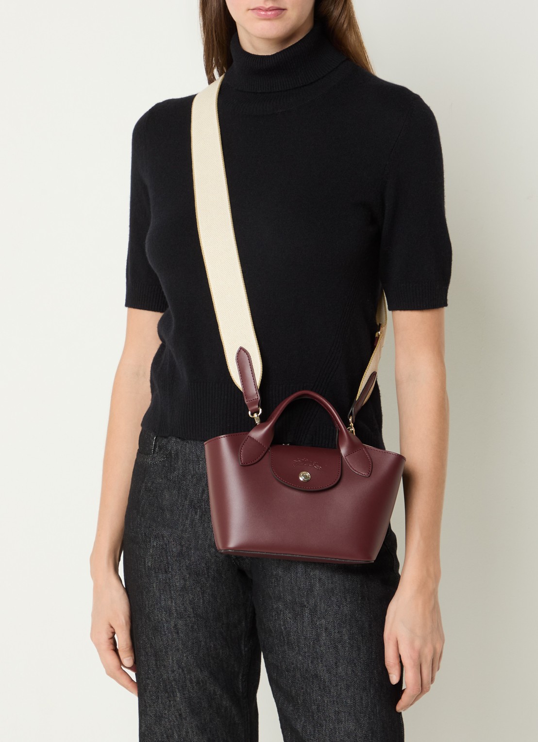Longchamp Épure crossbodytas XS van kalfsleer met afneembare schouderriem - voorkant 7 bordeauxrood