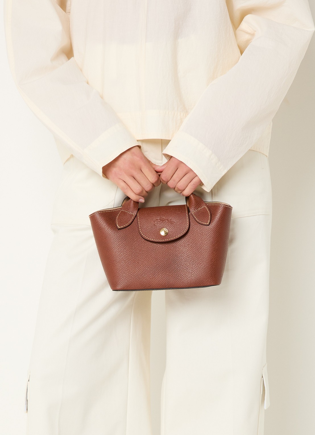 Longchamp Épure crossbodytas XS van leer met afneembare schouderriem - voorkant 2 roodbruin