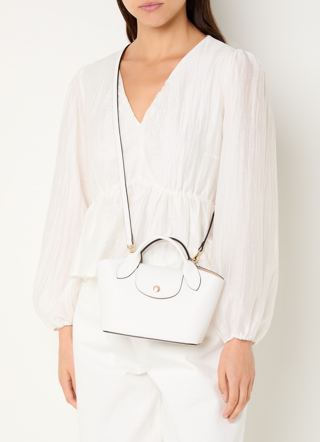 Longchamp Épure crossbodytas XS van leer met afneembare schouderriem - voorkant 6 wit
