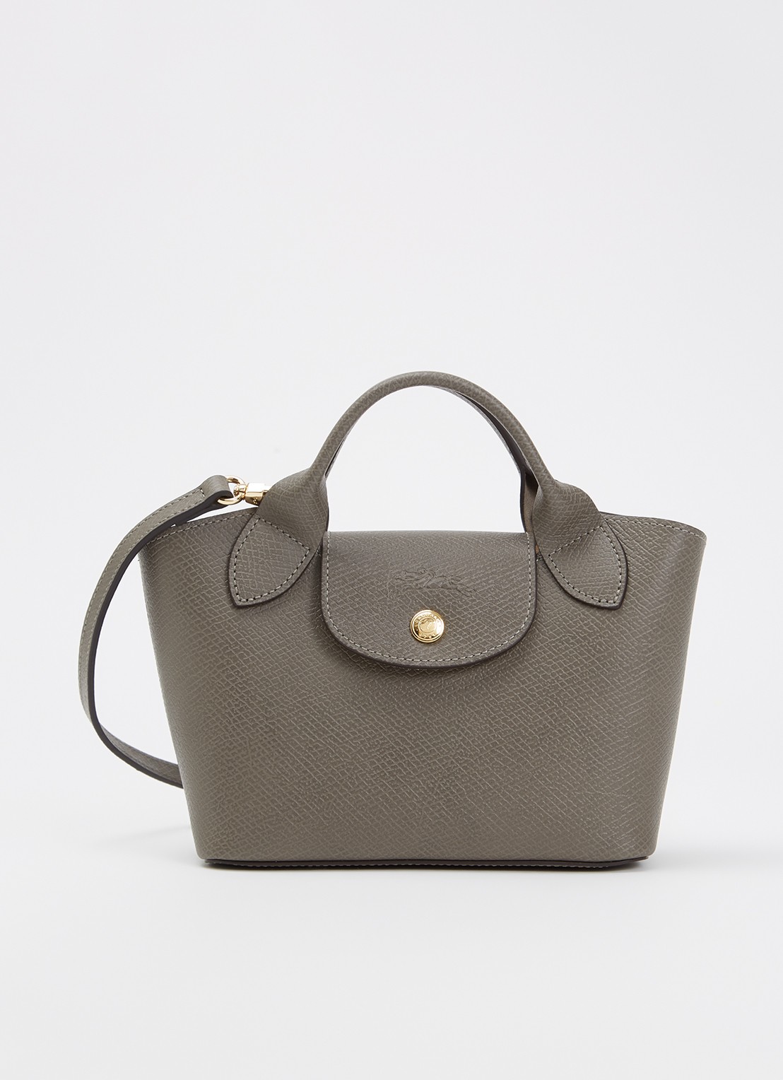 Longchamp Épure crossbodytas XS van leer met afneembare schouderriem - voorkant grijs