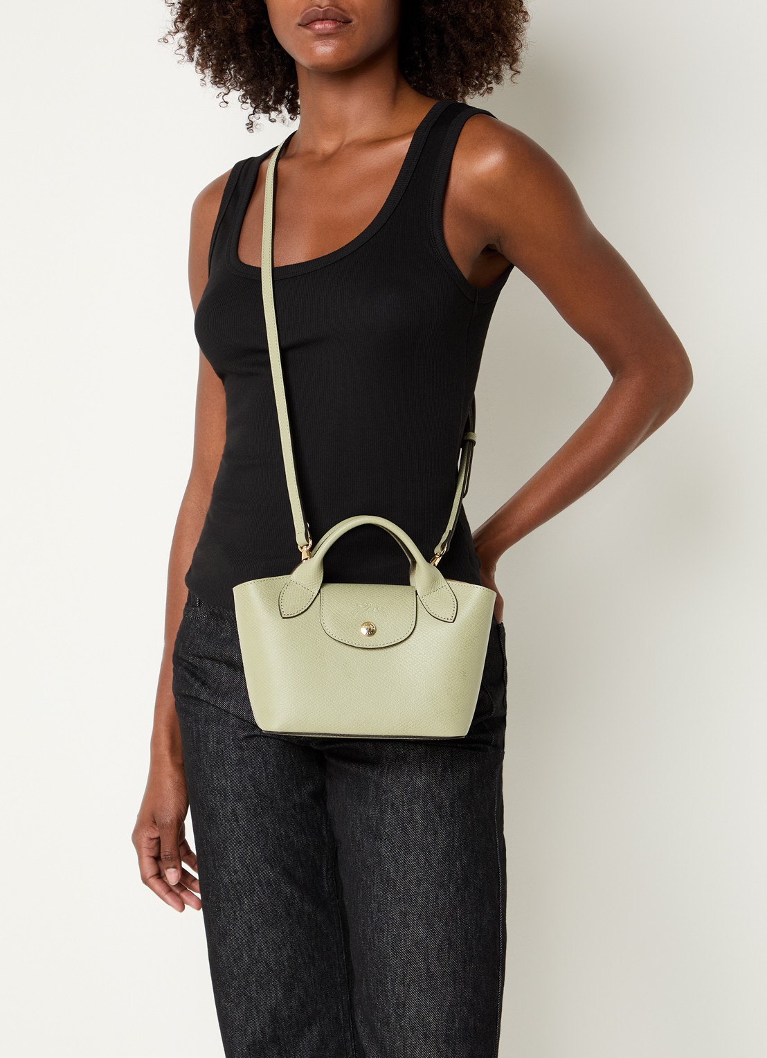 Longchamp Èpure handtas van leer met afneembare schouderriem - voorkant 6 lindegroen