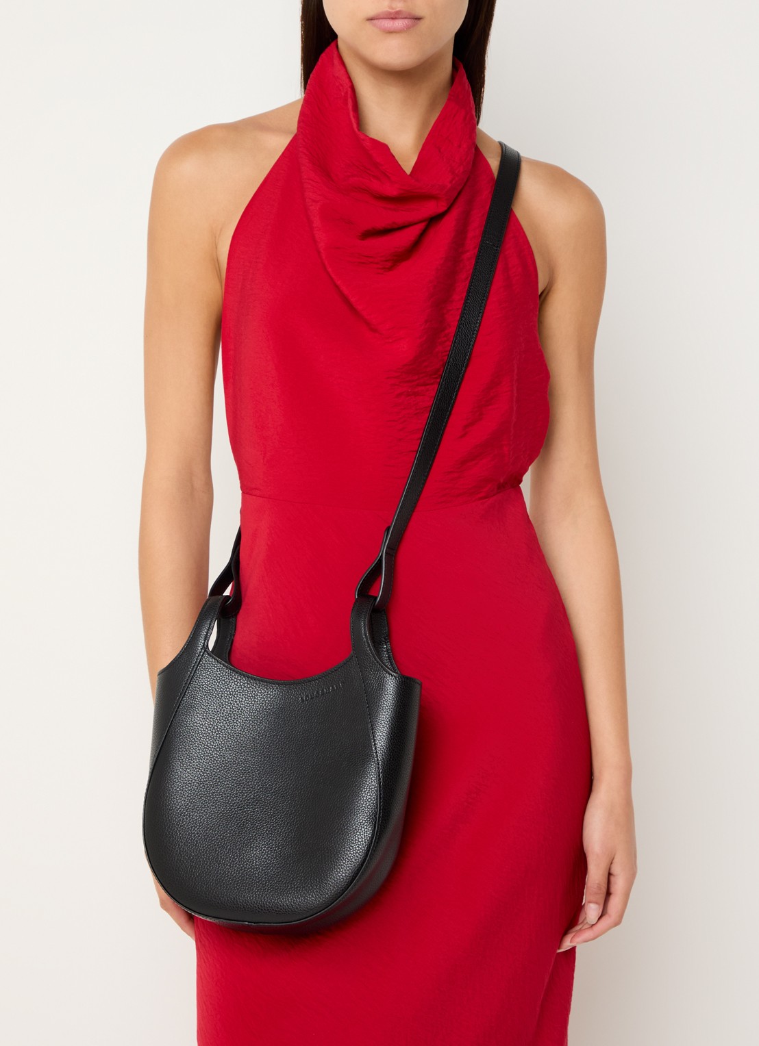 Longchamp Le Foulonné crossbodytas S van leer - voorkant 3 zwart