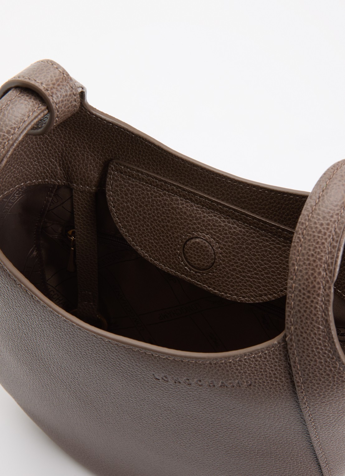 Longchamp Le Foulonné crossbodytas S van leer - detail 3 taupe