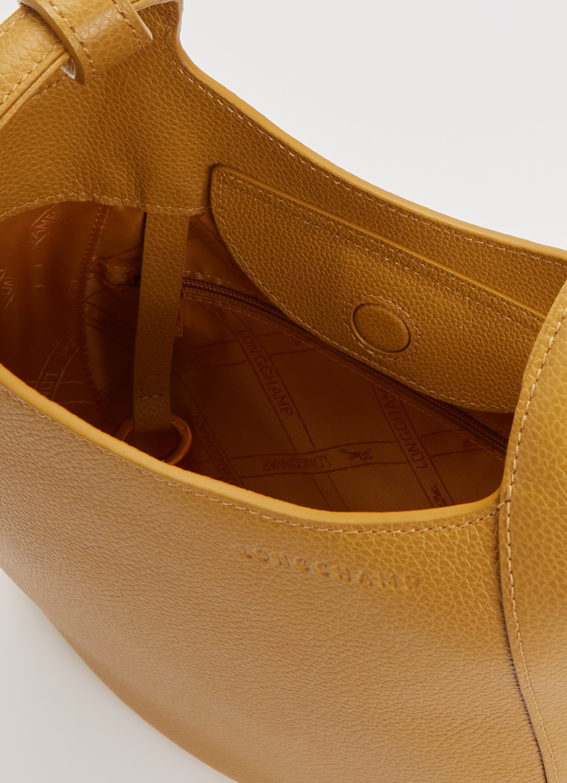 Longchamp Le Foulonné crossbodytas S van leer - detail 4 okergeel