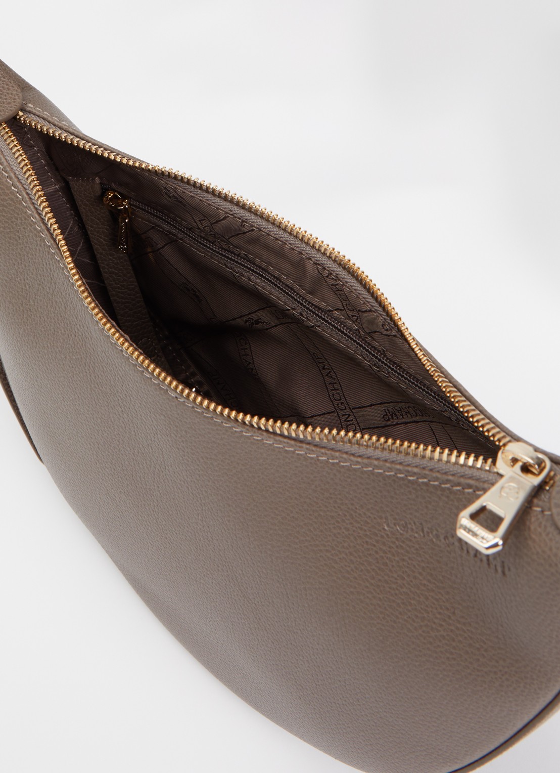 Longchamp Le Foulonné crossbodytas S van leer - detail 3 zand