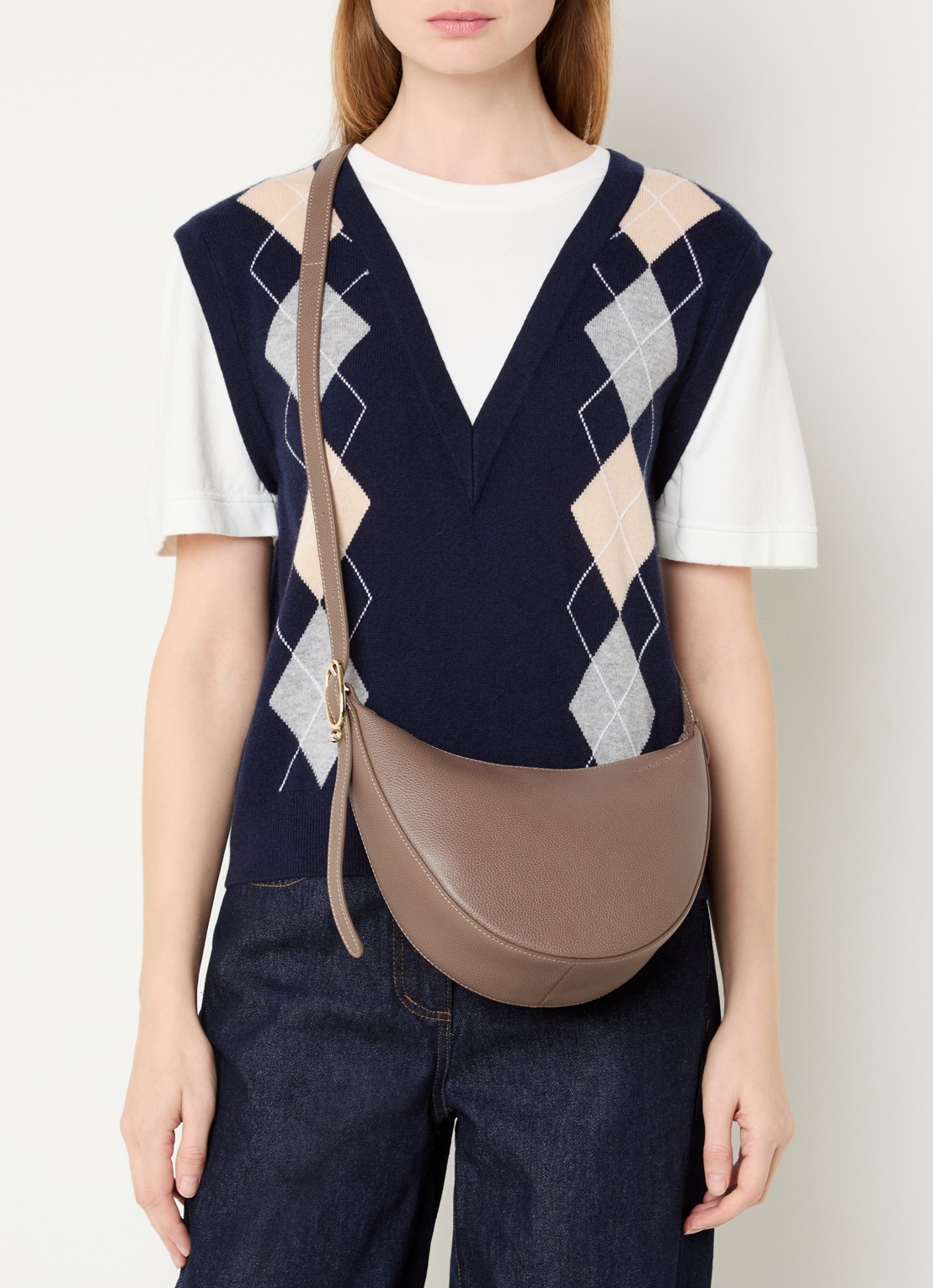 Longchamp Le Foulonné crossbodytas S van leer - voorkant 2 zand