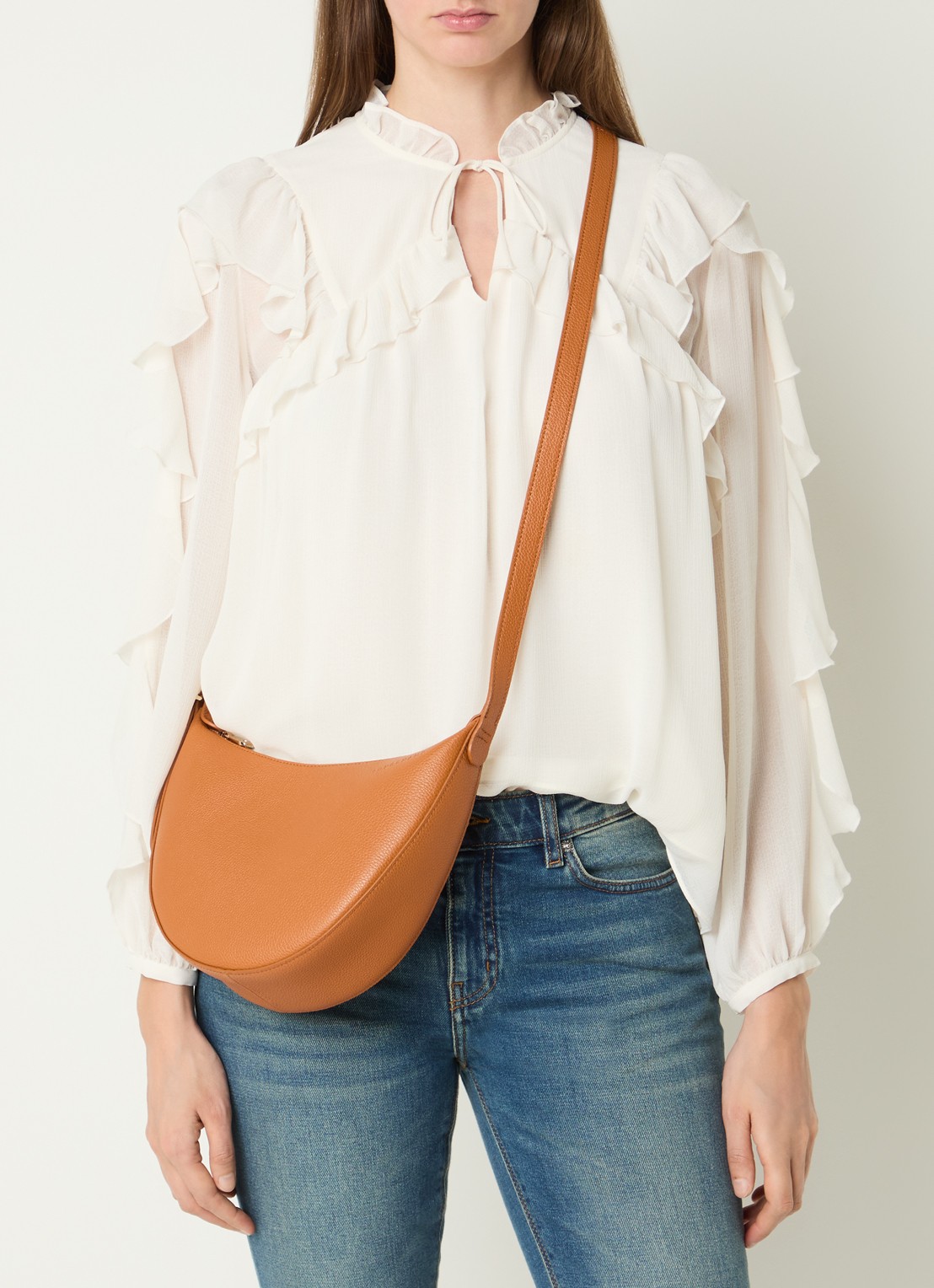 Longchamp Le Foulonné crossbodytas S van leer - voorkant 3 roestbruin