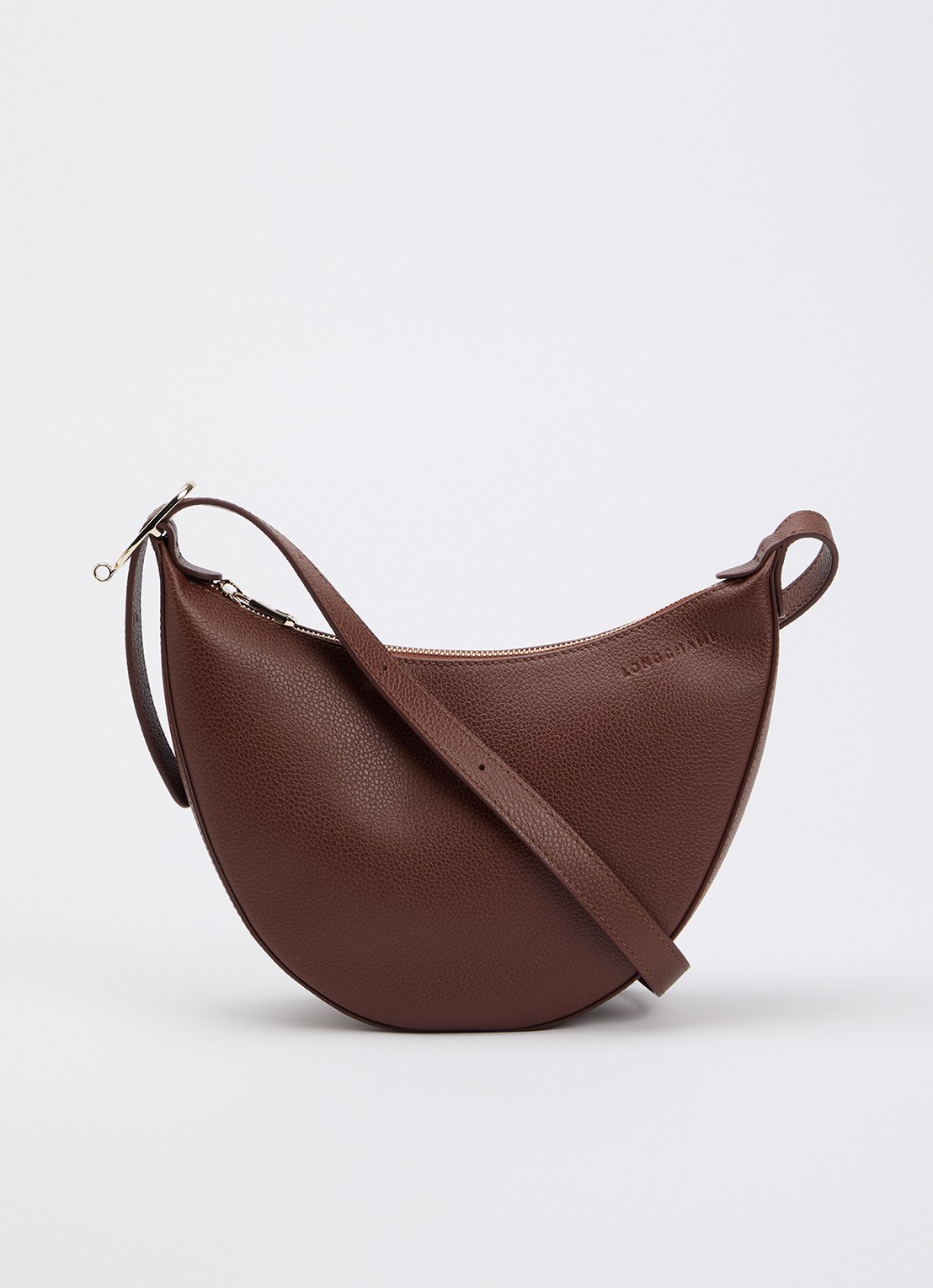 Longchamp Le Foulonné crossbodytas S van leer - voorkant 2 donkerbruin