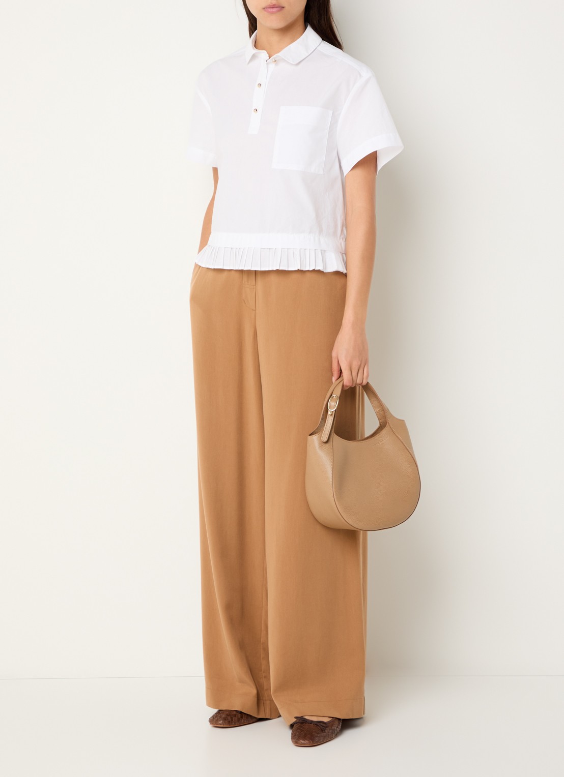 Longchamp Le Foulonné handtas S van leer met afneembare schouderriem - voorkant camel
