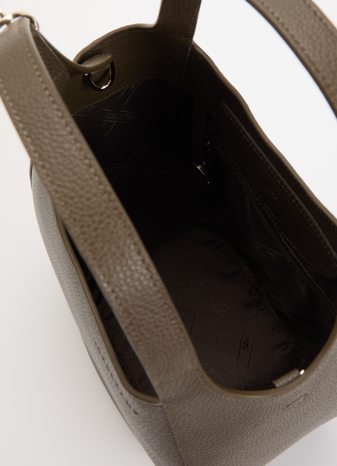 Longchamp Le Foulonné handtas S van leer met afneembare schouderriem - detail 2 bronsgroen