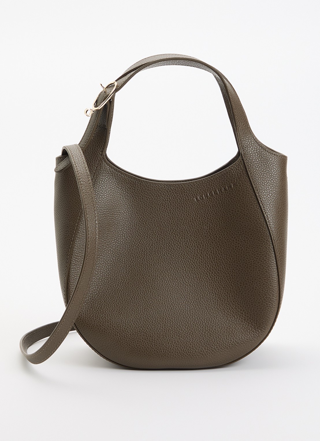Longchamp Le Foulonné handtas S van leer met afneembare schouderriem - voorkant 5 bronsgroen