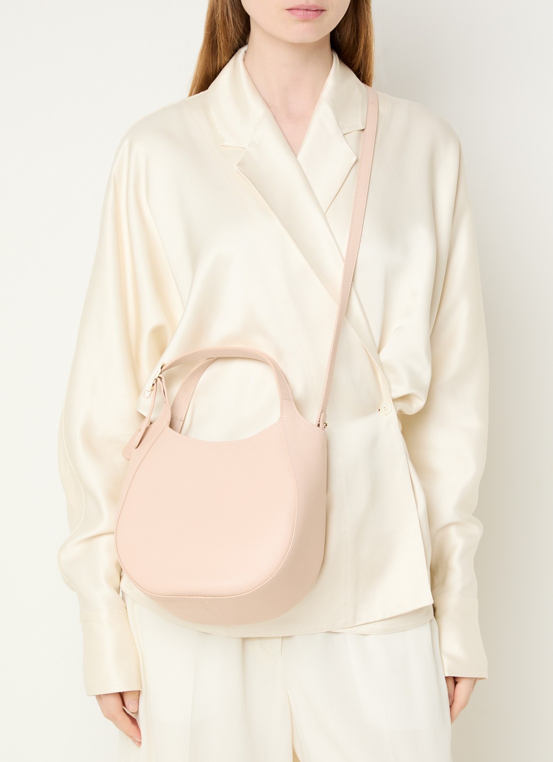 Longchamp Le Foulonné handtas S van leer met afneembare schouderriem - voorkant 6 creme