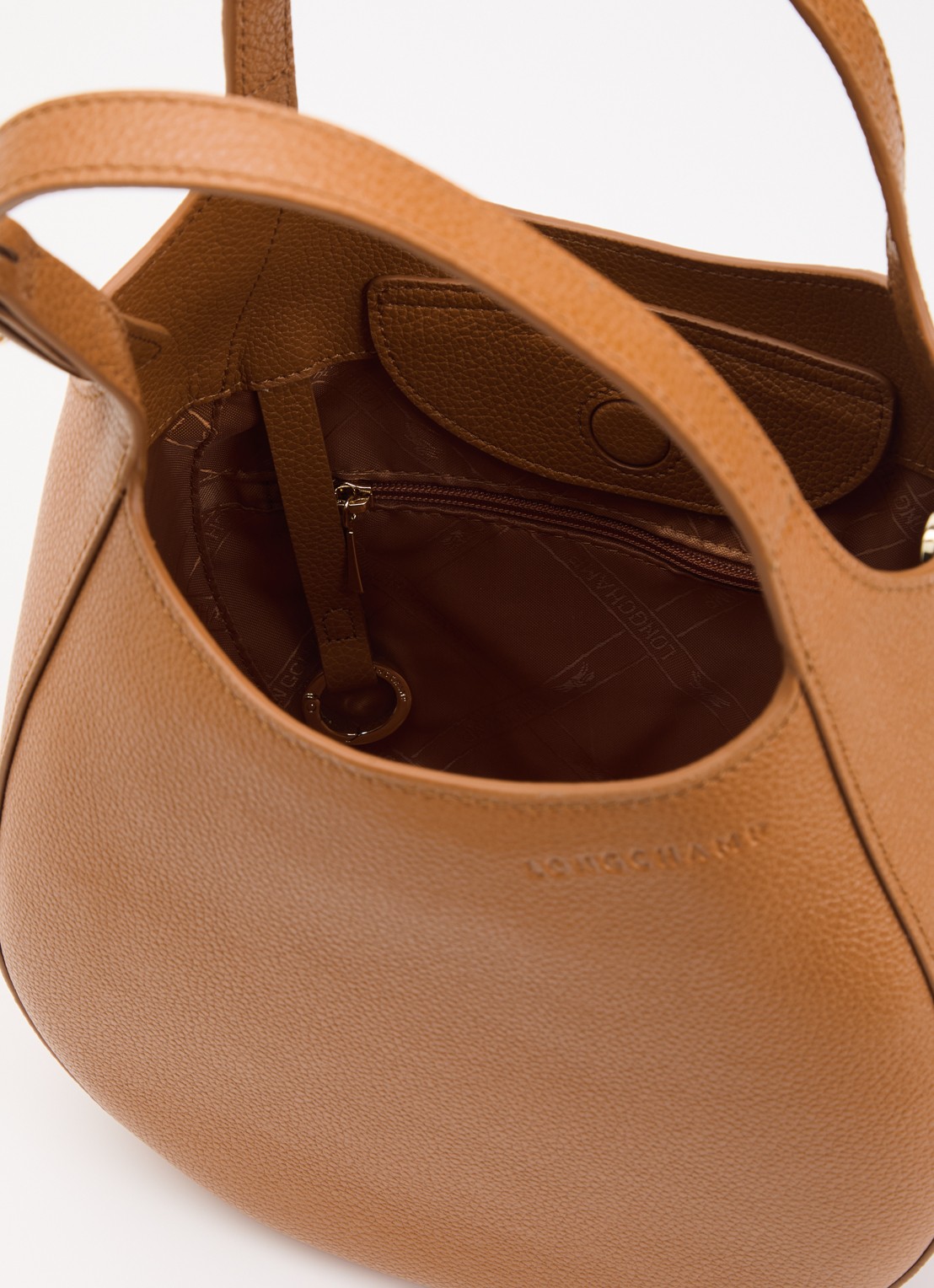 Longchamp Le Foulonné handtas S van leer met afneembare schouderriem - detail 3 camel