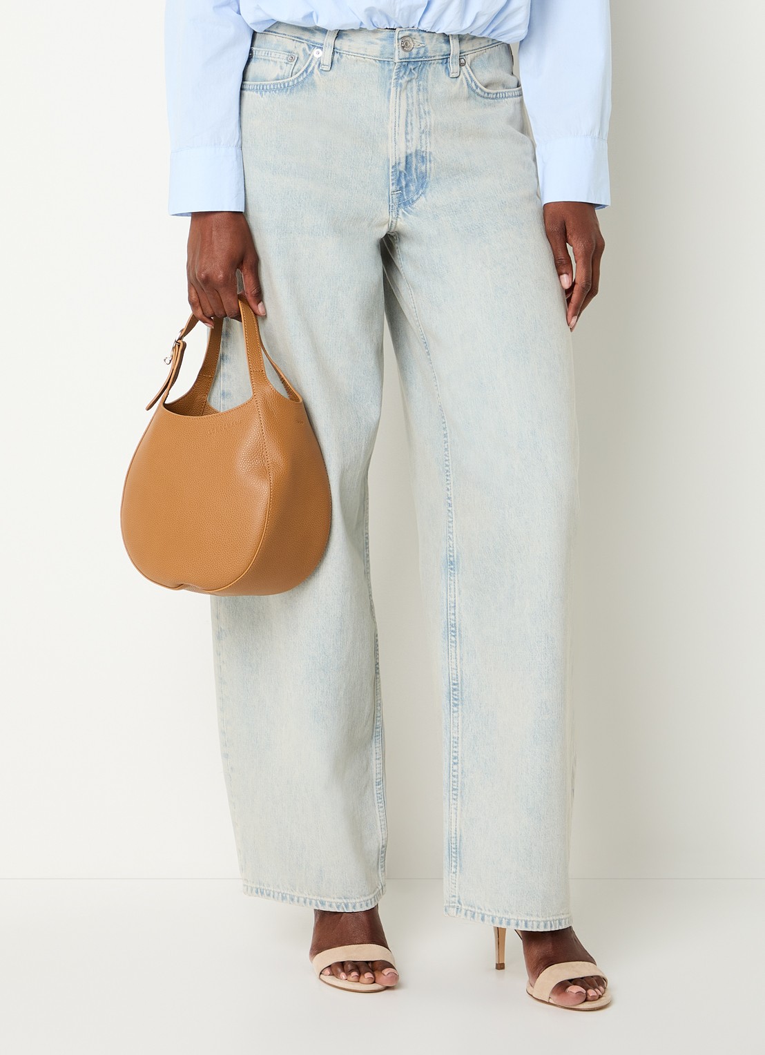 Longchamp Le Foulonné handtas S van leer met afneembare schouderriem - voorkant 3 cognac