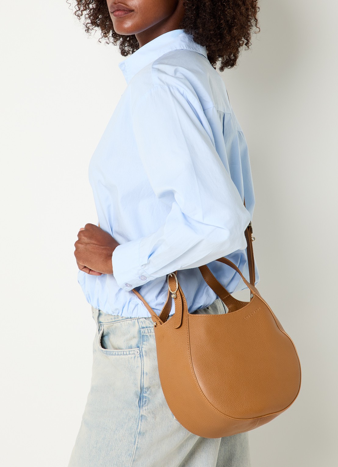 Longchamp Le Foulonné handtas S van leer met afneembare schouderriem - voorkant 4 cognac