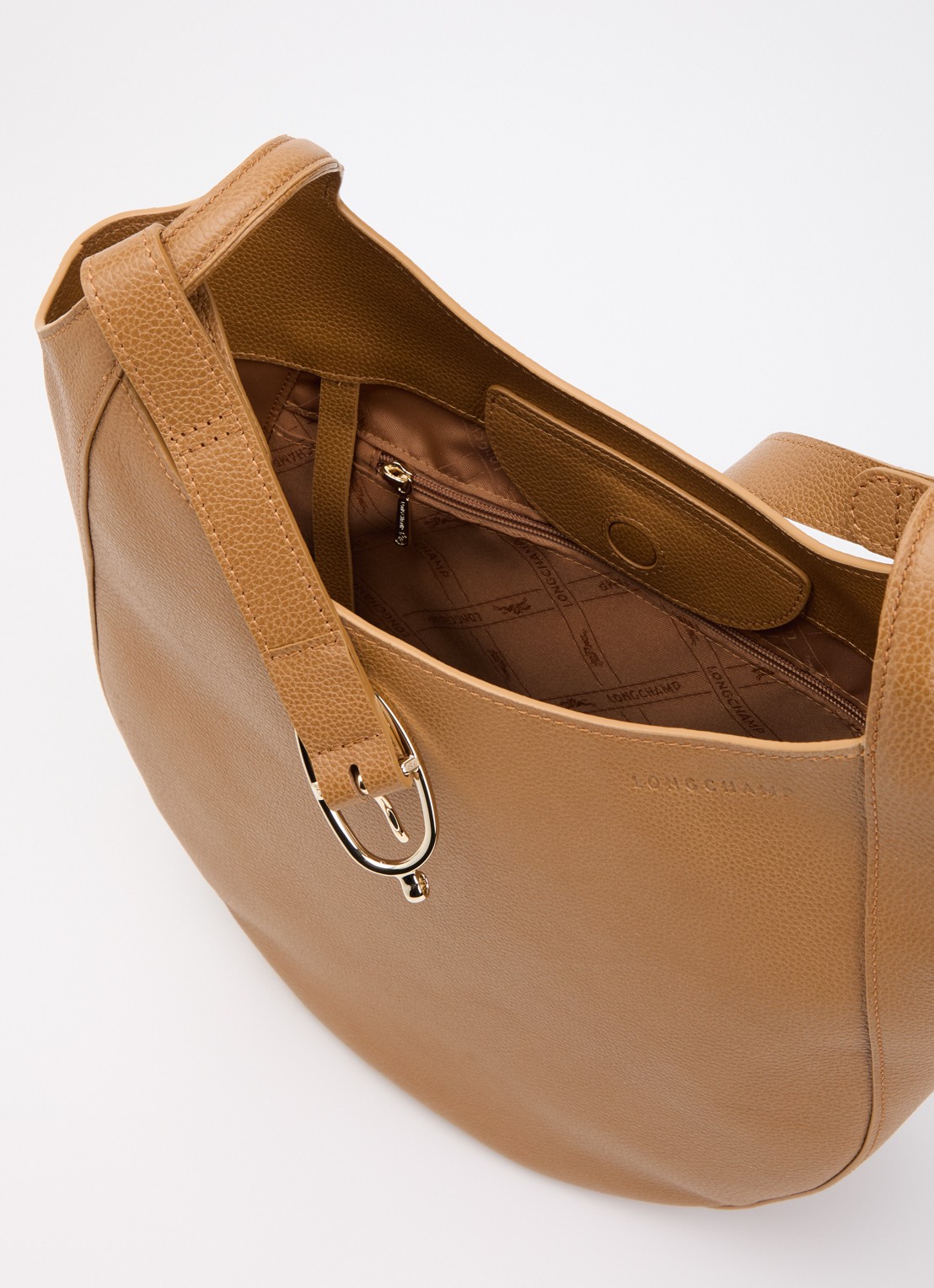Longchamp Le Foulonné schoudertas L van leer - detail cognac