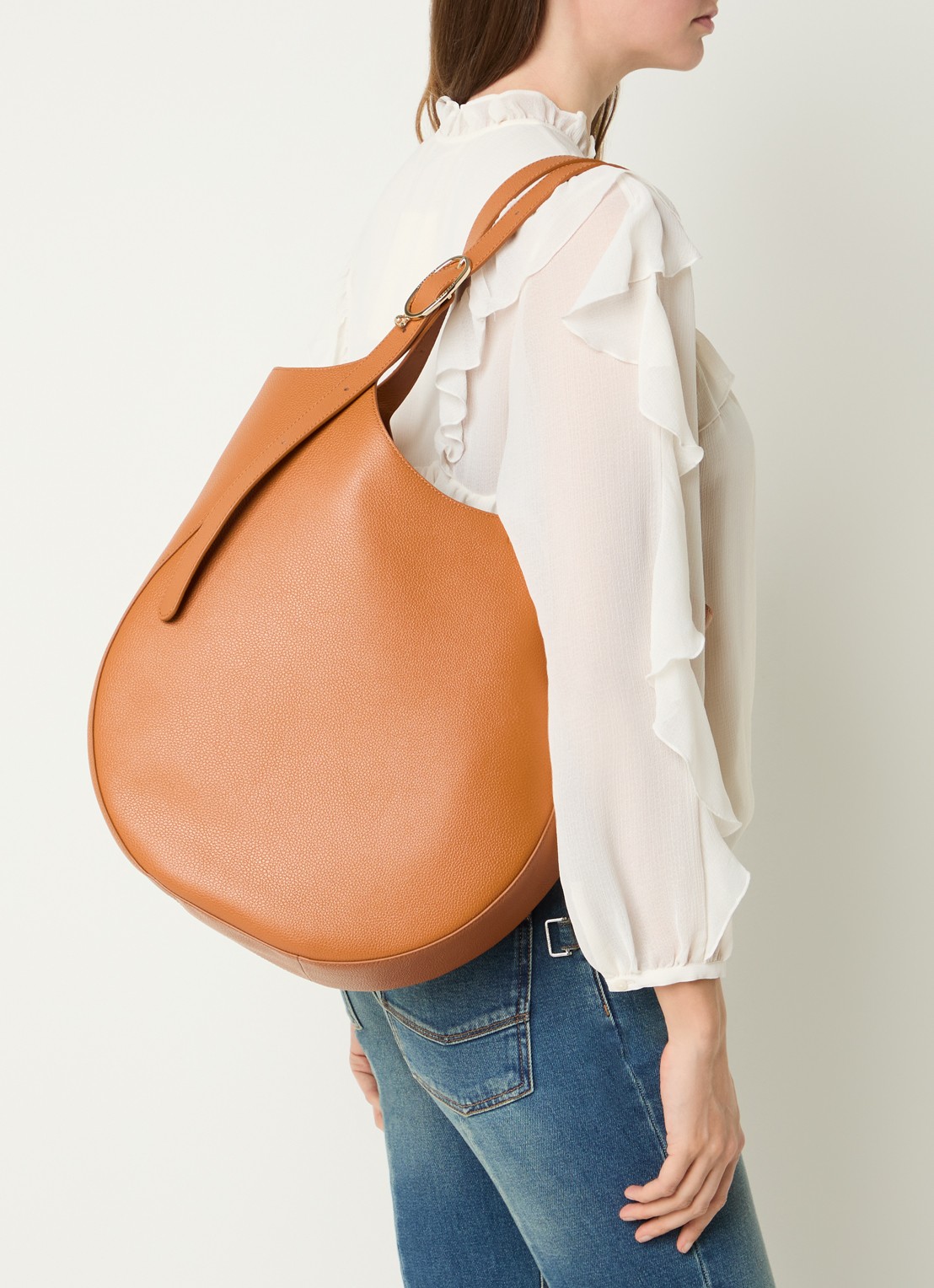 Longchamp Le Foulonné shopper XL van leer - voorkant 2 roestbruin