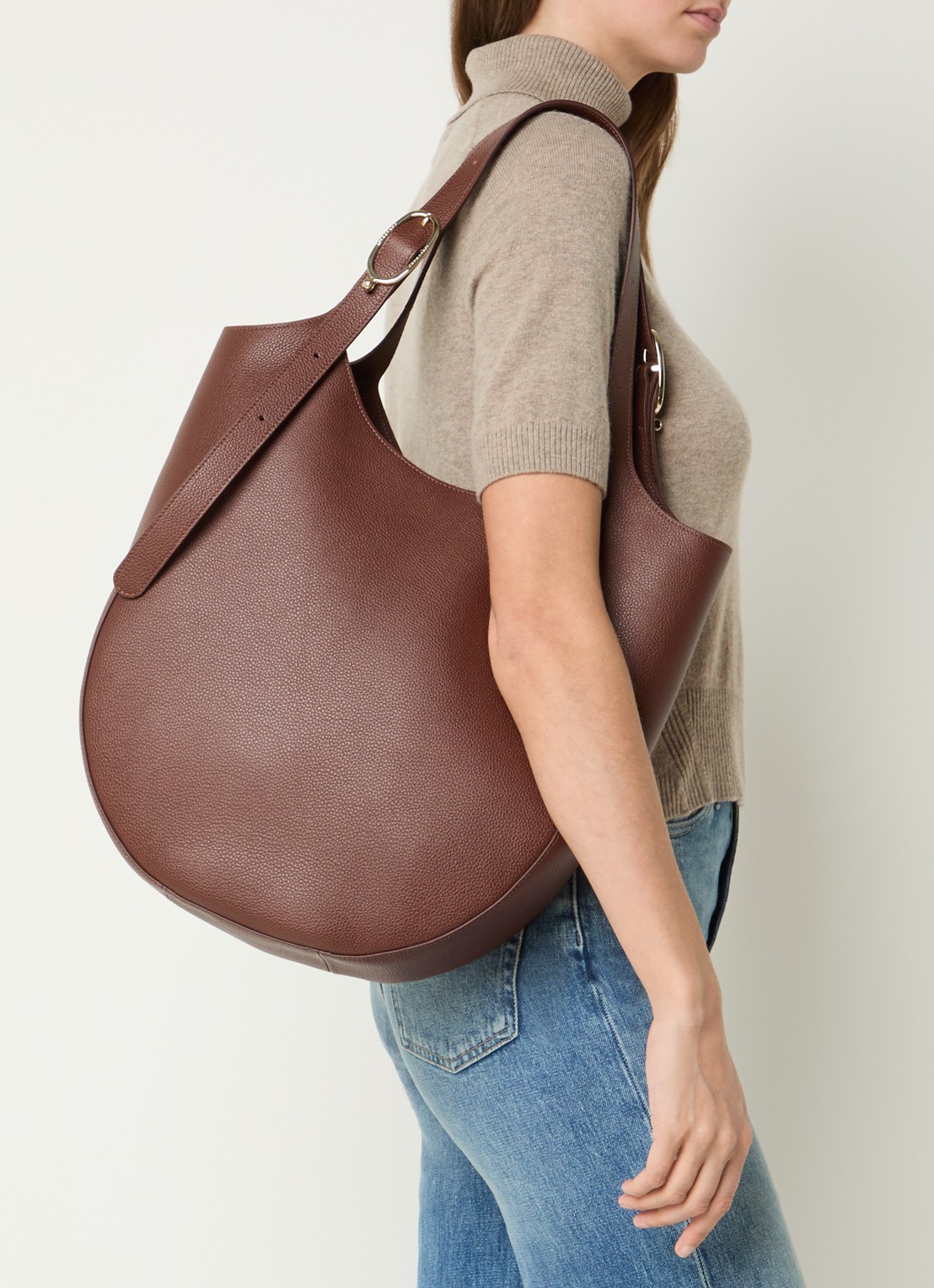 Longchamp Le Foulonné shopper XL van leer - voorkant 3 bruin