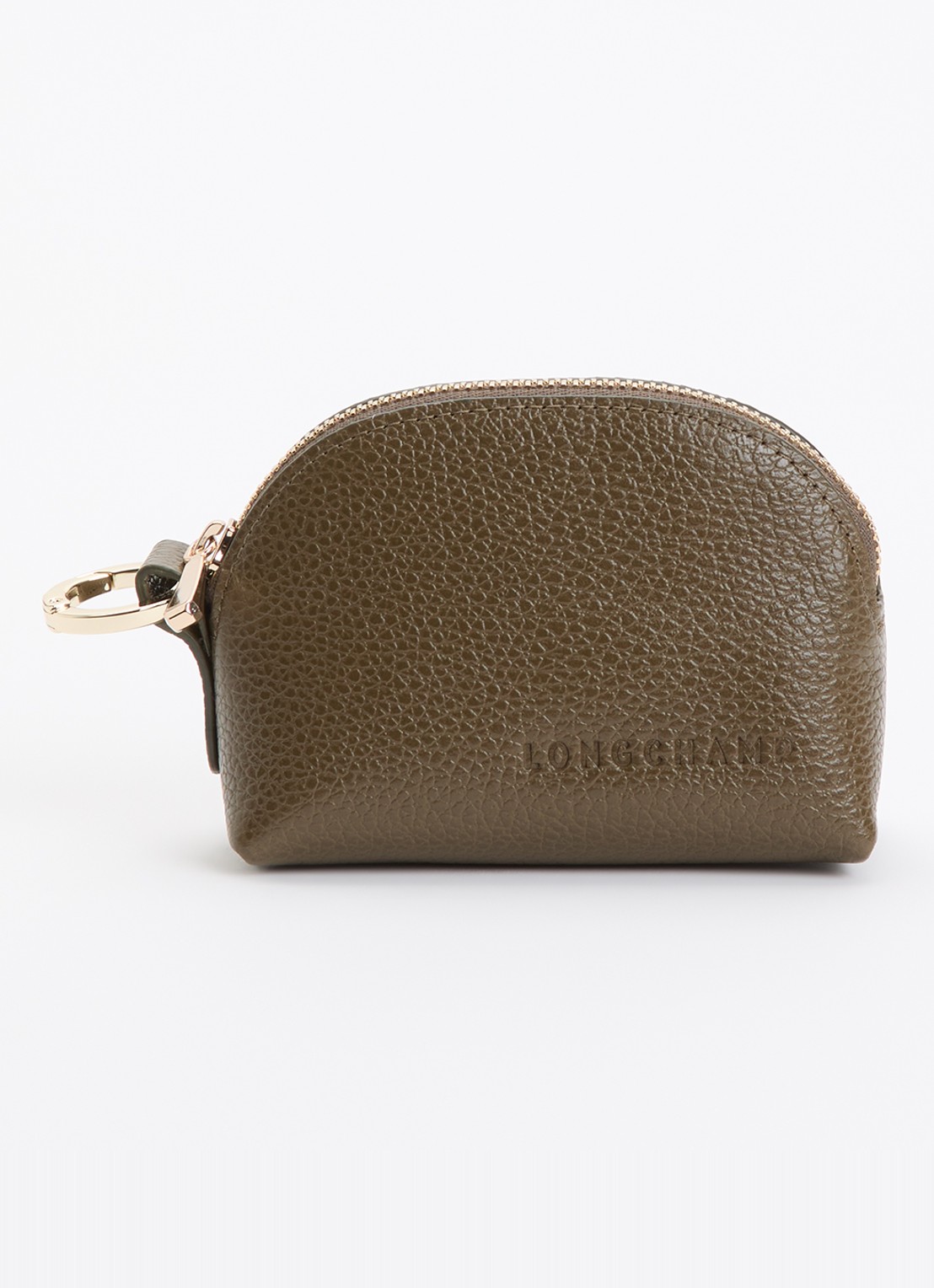 Longchamp Le Foulonné sleuteletui van leer - voorkant olijfgroen