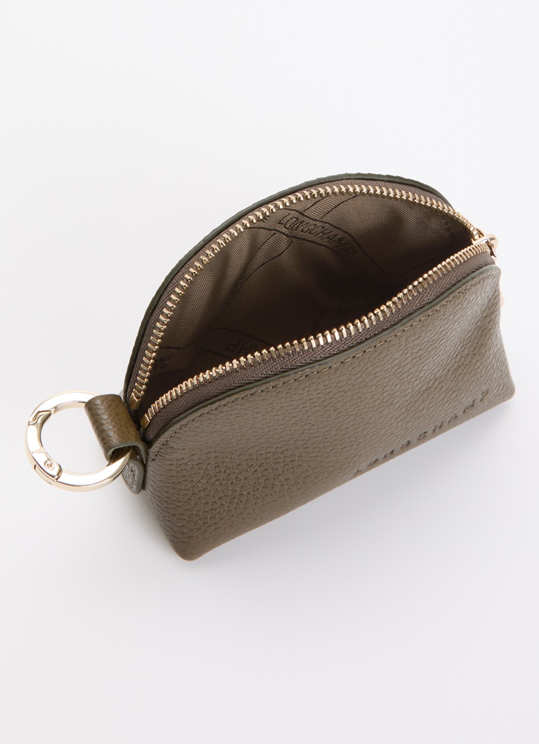 Longchamp Le Foulonné sleuteletui van leer - voorkant 2 olijfgroen